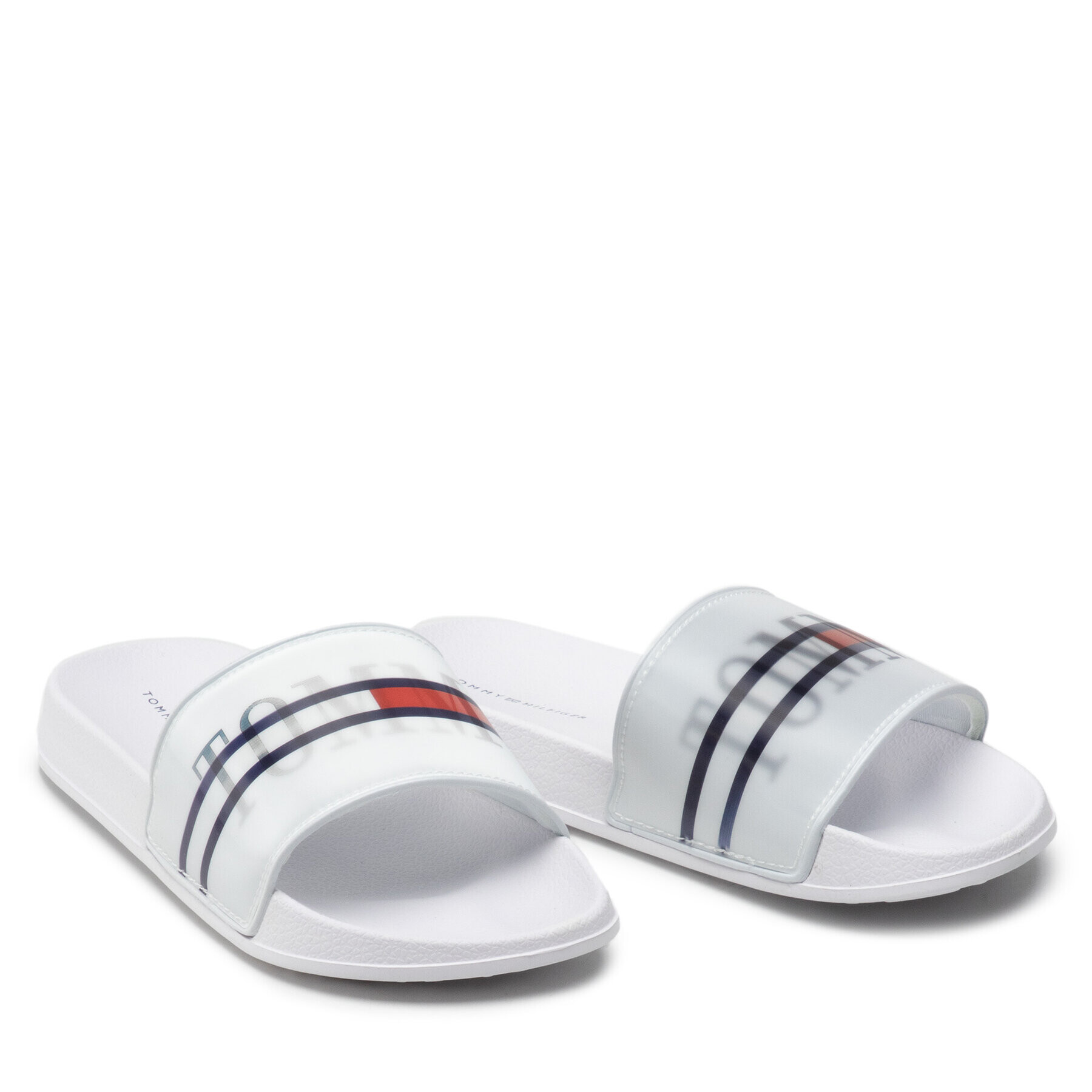 Tommy Hilfiger Șlapi Holographic Pool Slide T3B0-32276-1172 S Alb - Pled.ro