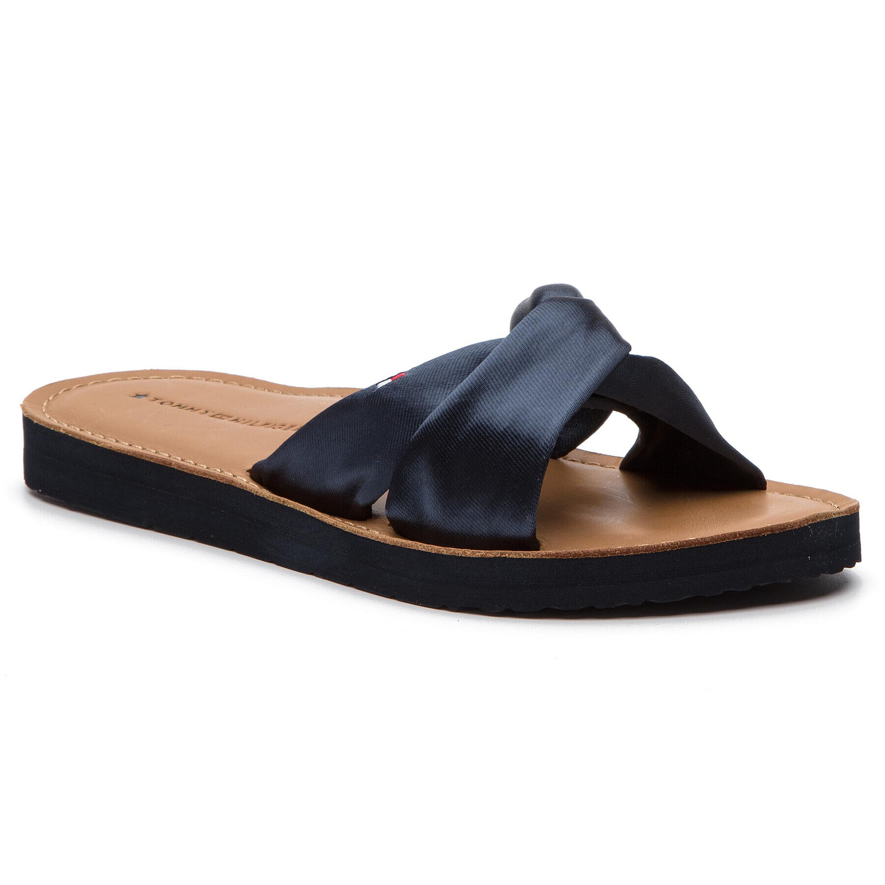 Tommy Hilfiger Șlapi Satin Elevated Beach Sandal FW0FW04014 Bleumarin - Pled.ro