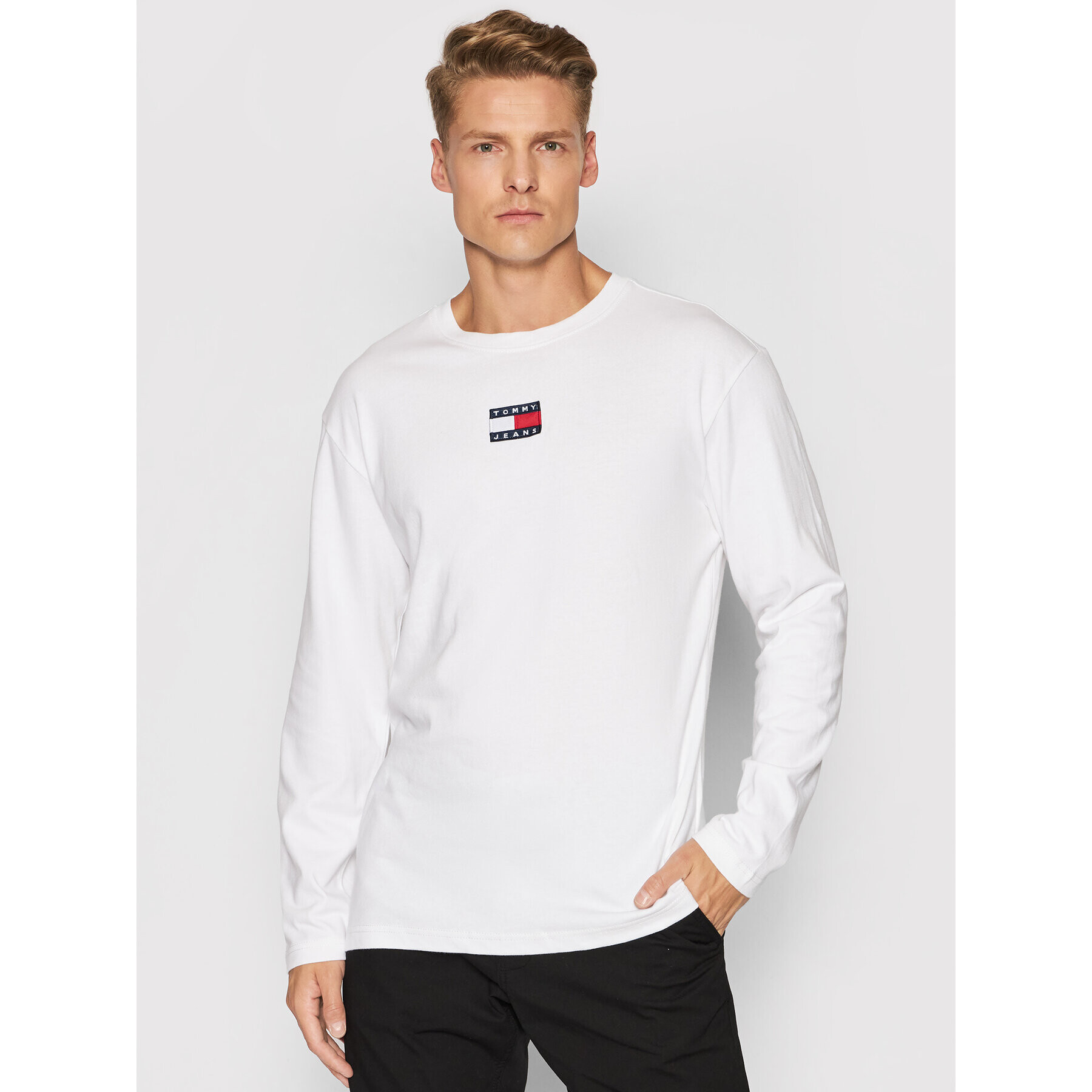 Tommy Hilfiger Longsleeve Badge DM0DM10932 Alb Regular Fit - Pled.ro