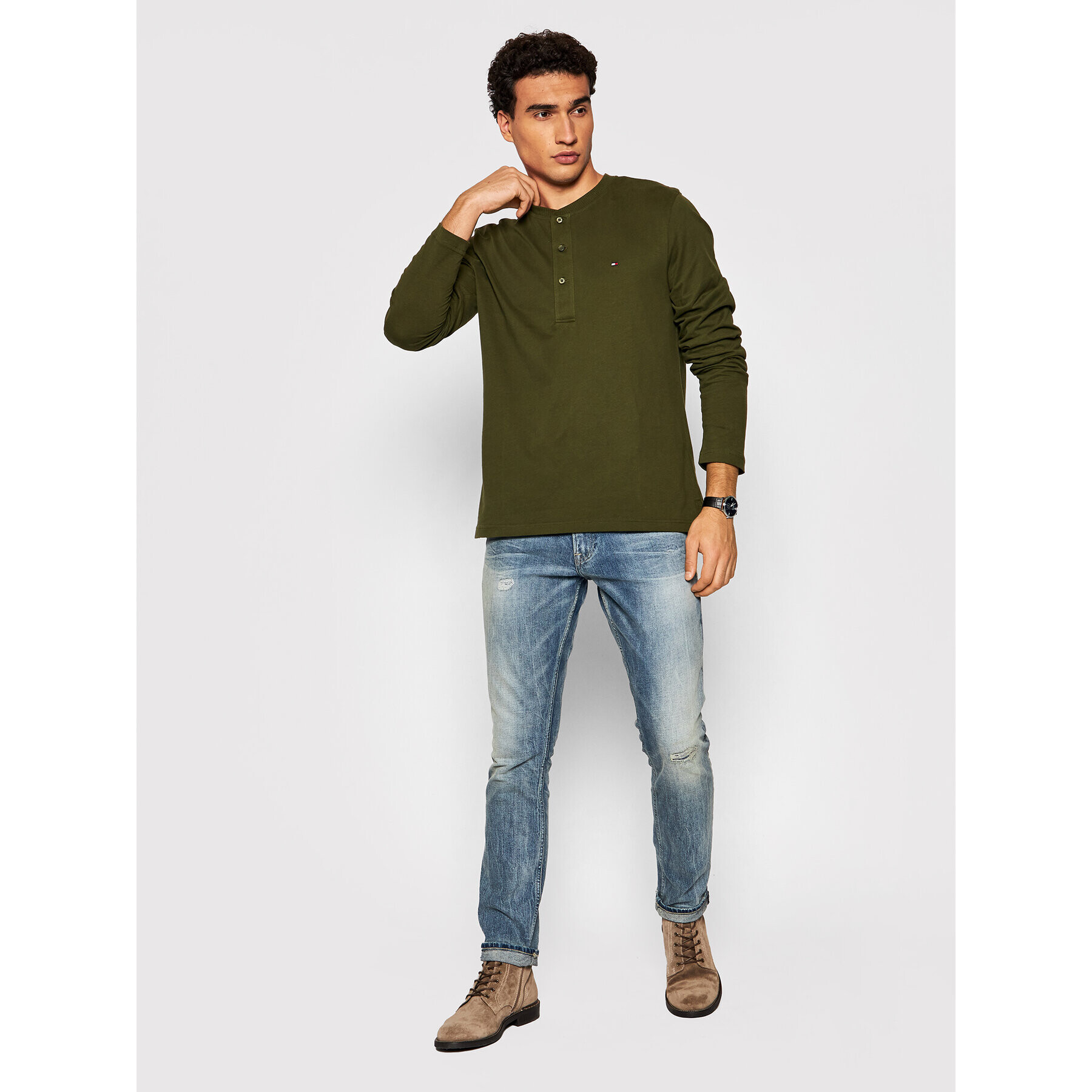 Tommy Hilfiger Longsleeve Classic Henley MW0MW20159 Verde Regular Fit - Pled.ro