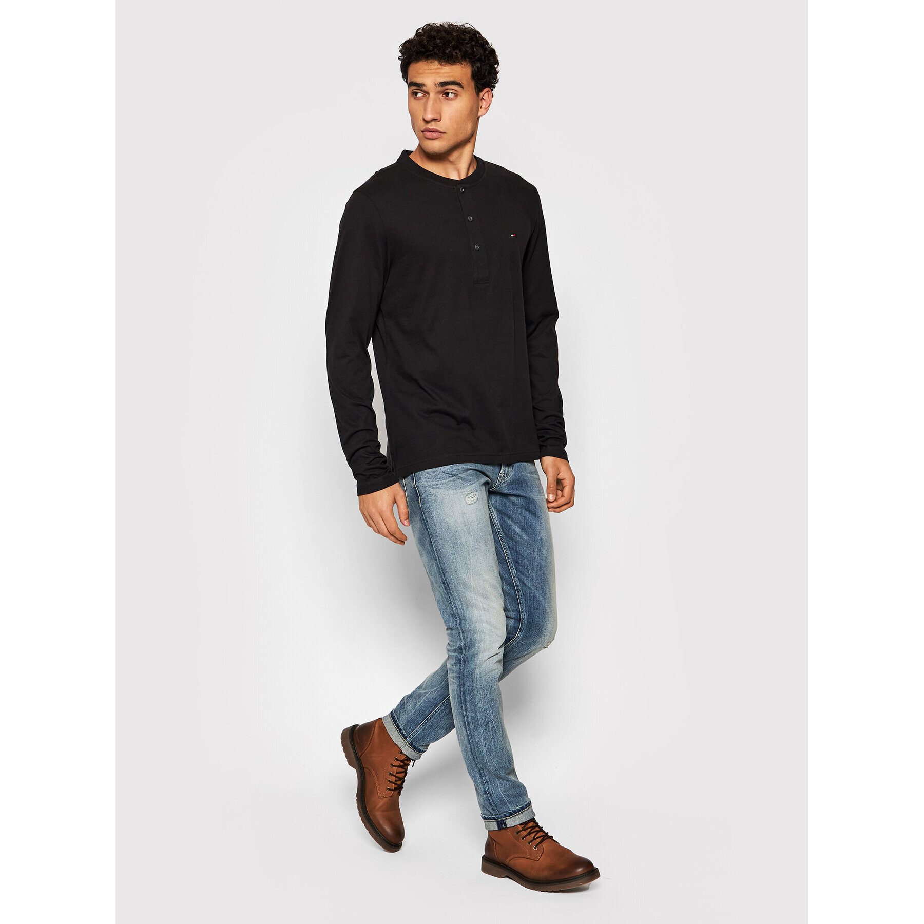 Tommy Hilfiger Longsleeve Classics Henley MW0MW20159 Negru Regular Fit - Pled.ro