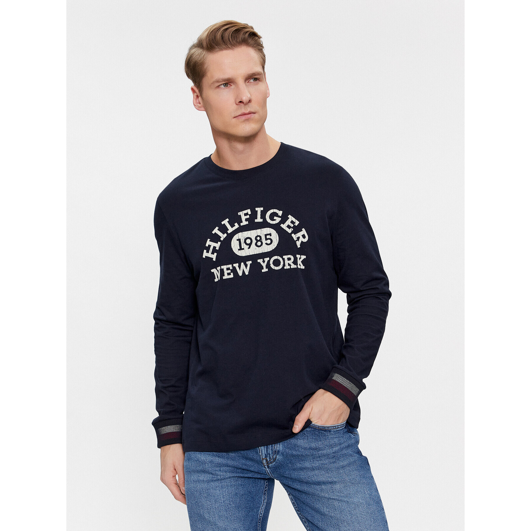 Tommy Hilfiger Longsleeve Collegiate MW0MW32591 Bleumarin Regular Fit - Pled.ro