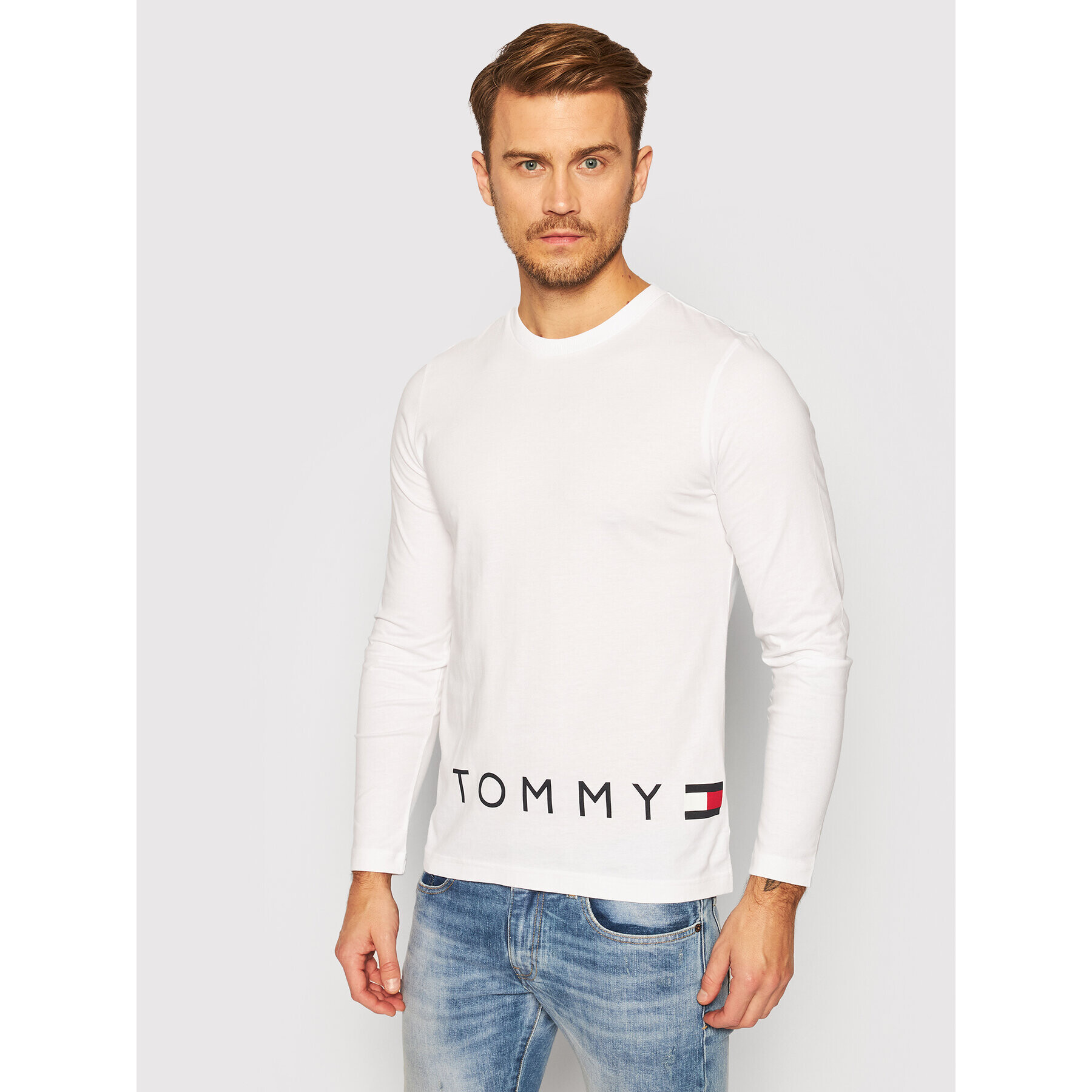 Tommy Hilfiger Longsleeve Corp Logo Hem MW0MW15336 Alb Regular Fit - Pled.ro