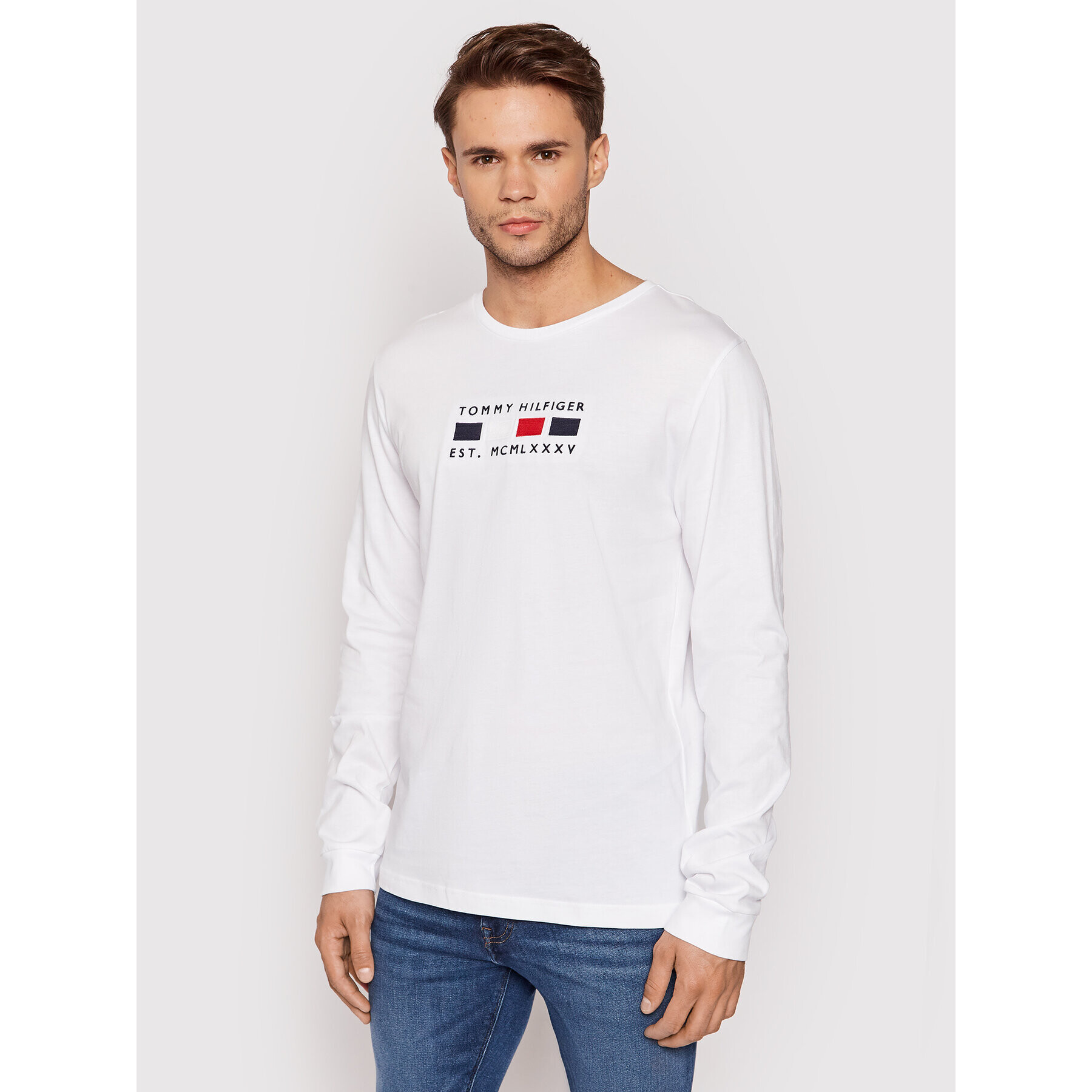 Tommy Hilfiger Longsleeve Four Flags MW0MW20163 Alb Regular Fit - Pled.ro