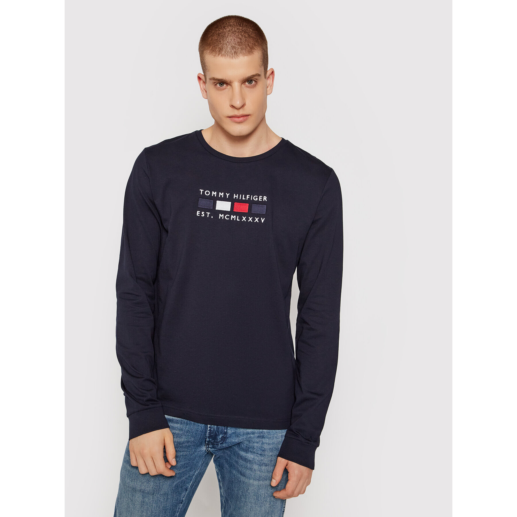 Tommy Hilfiger Longsleeve Four Flags MW0MW20163 Bleumarin Regular Fit - Pled.ro