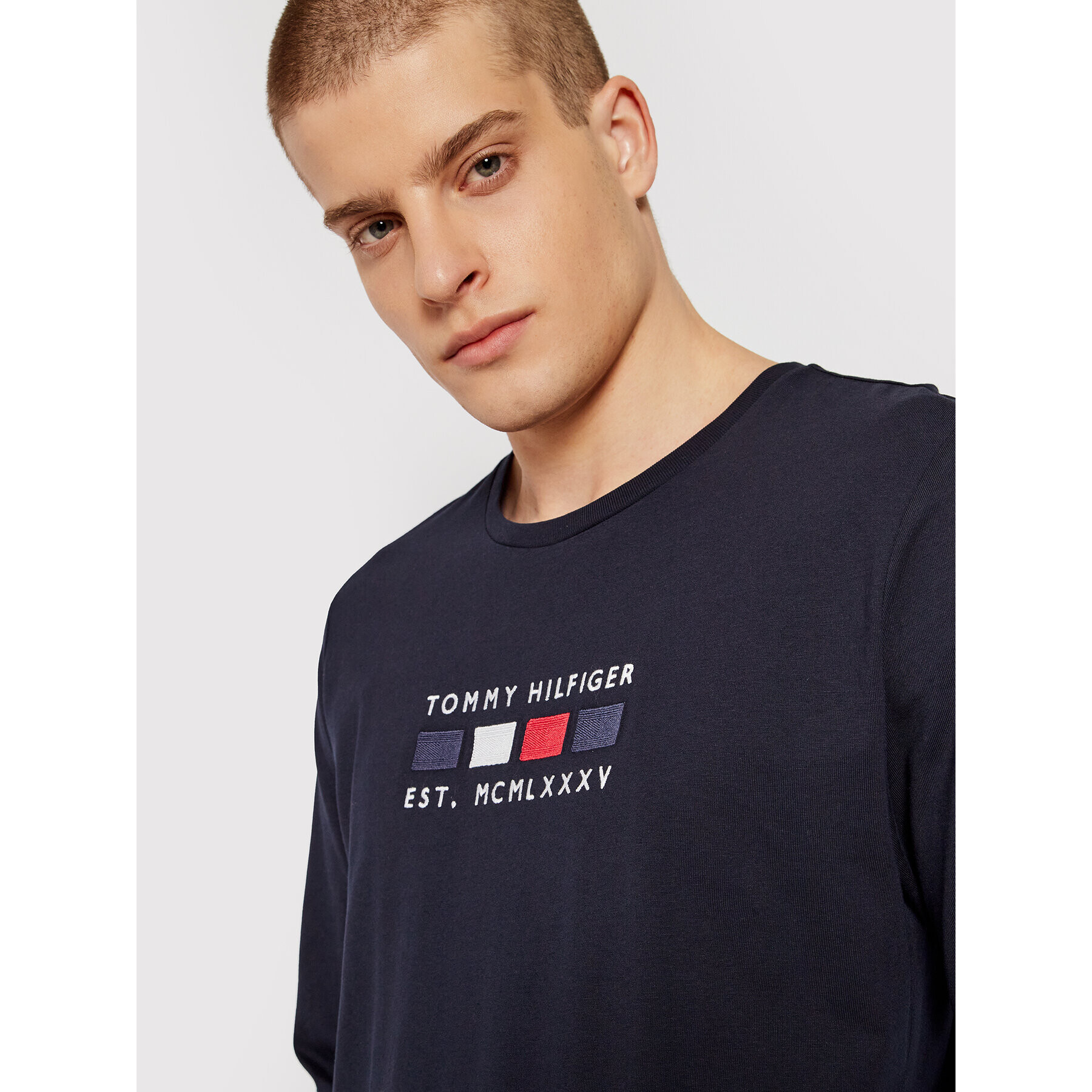 Tommy Hilfiger Longsleeve Four Flags MW0MW20163 Bleumarin Regular Fit - Pled.ro