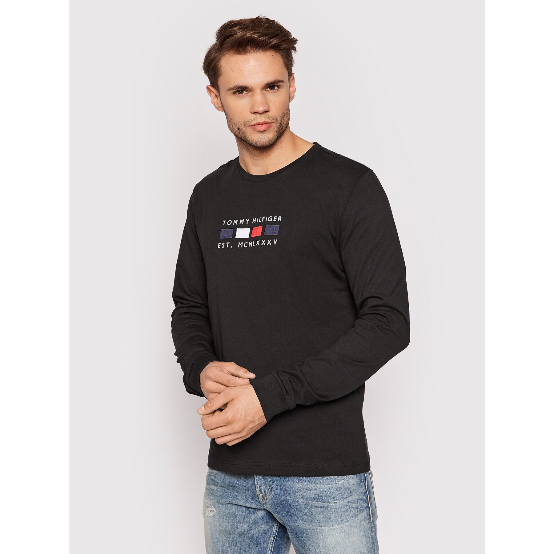 Tommy Hilfiger Longsleeve Four Flags MW0MW20163 Negru Regular Fit - Pled.ro