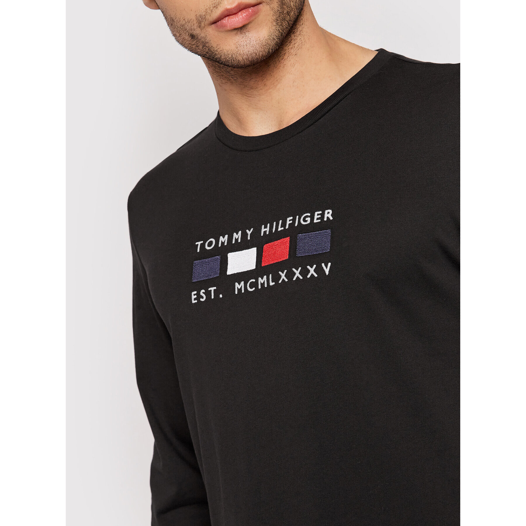 Tommy Hilfiger Longsleeve Four Flags MW0MW20163 Negru Regular Fit - Pled.ro