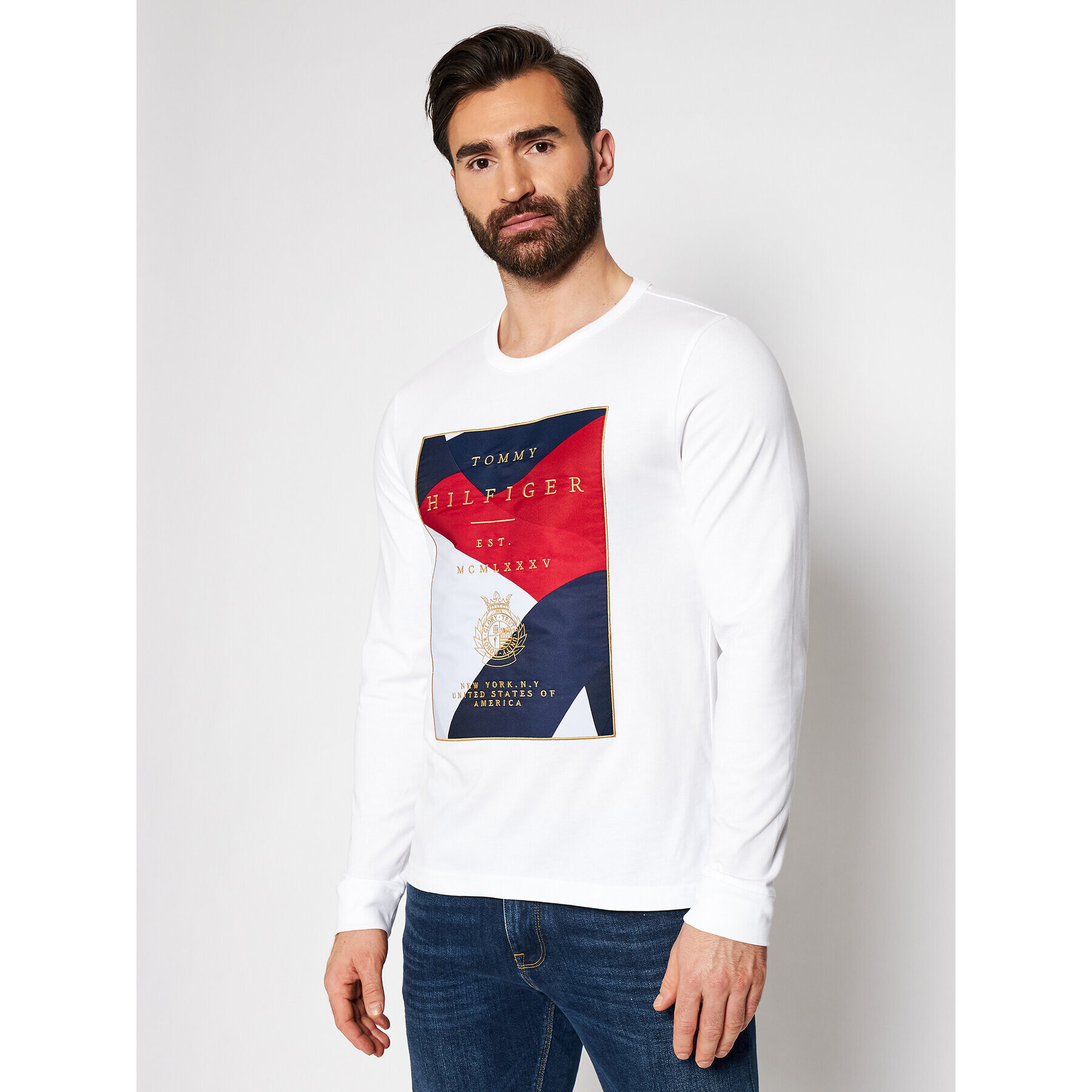 Tommy Hilfiger Longsleeve Icon Patch MW0MW18427 Alb Regular Fit - Pled.ro