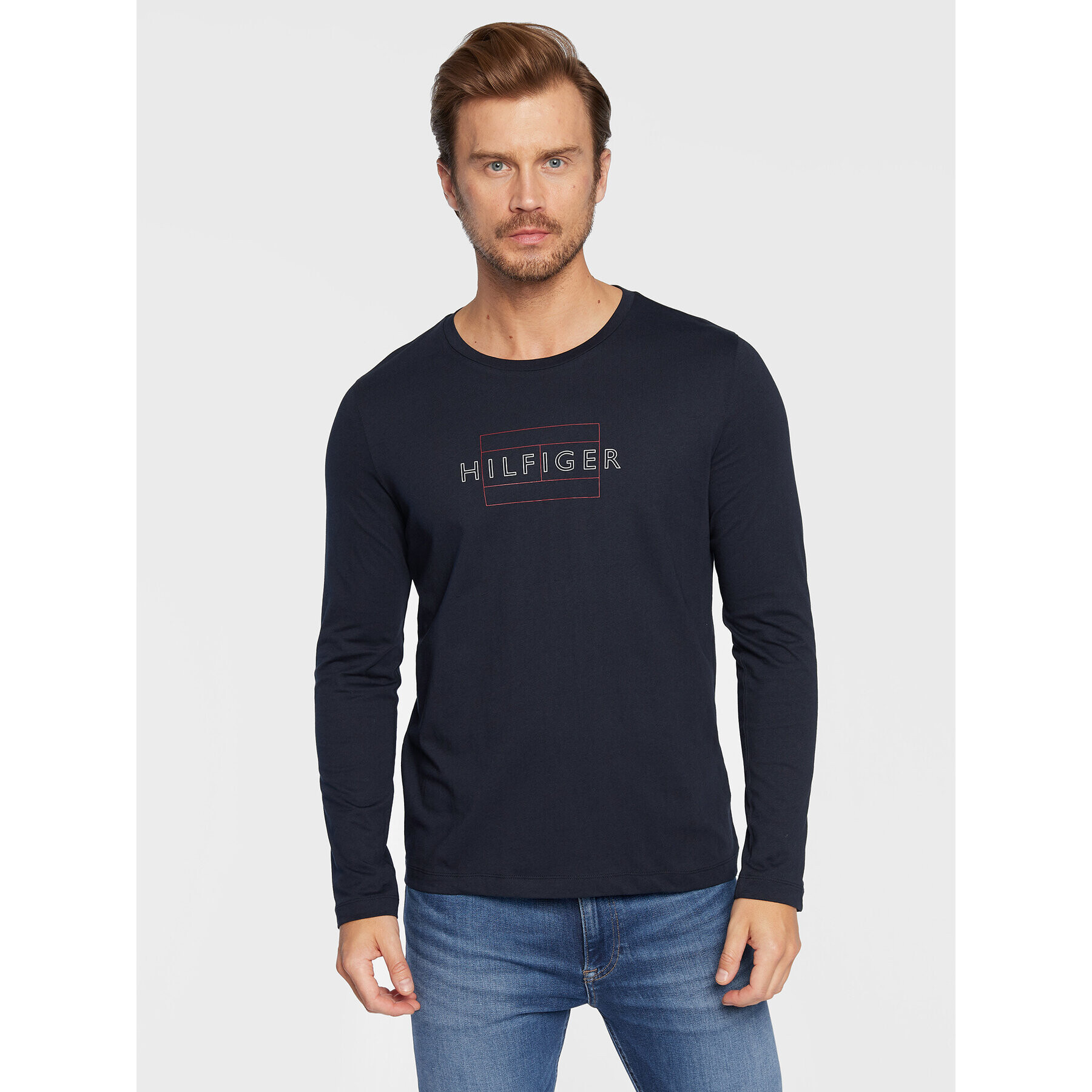 Tommy Hilfiger Longsleeve Linear Flag MW0MW25670 Bleumarin Slim Fit - Pled.ro