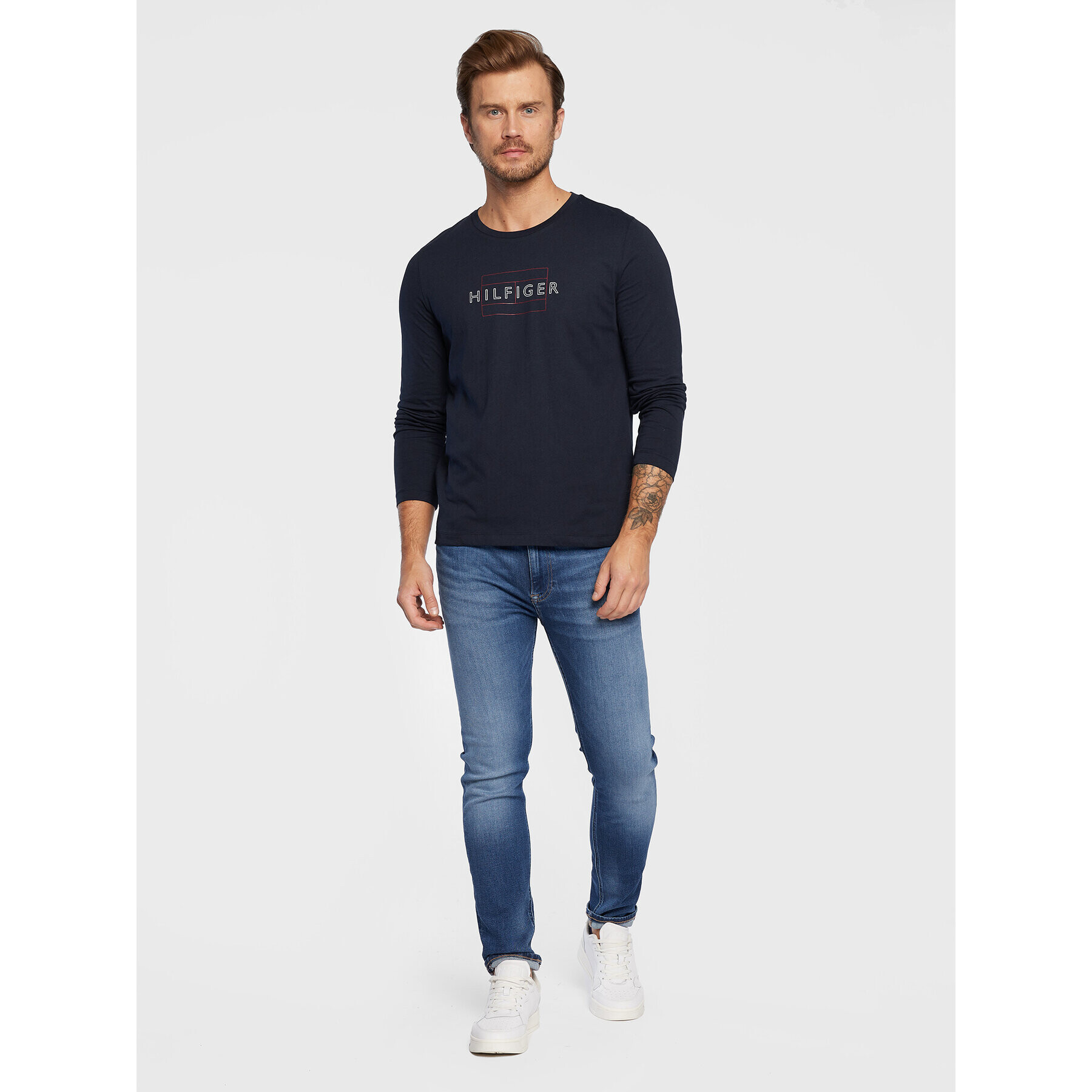 Tommy Hilfiger Longsleeve Linear Flag MW0MW25670 Bleumarin Slim Fit - Pled.ro