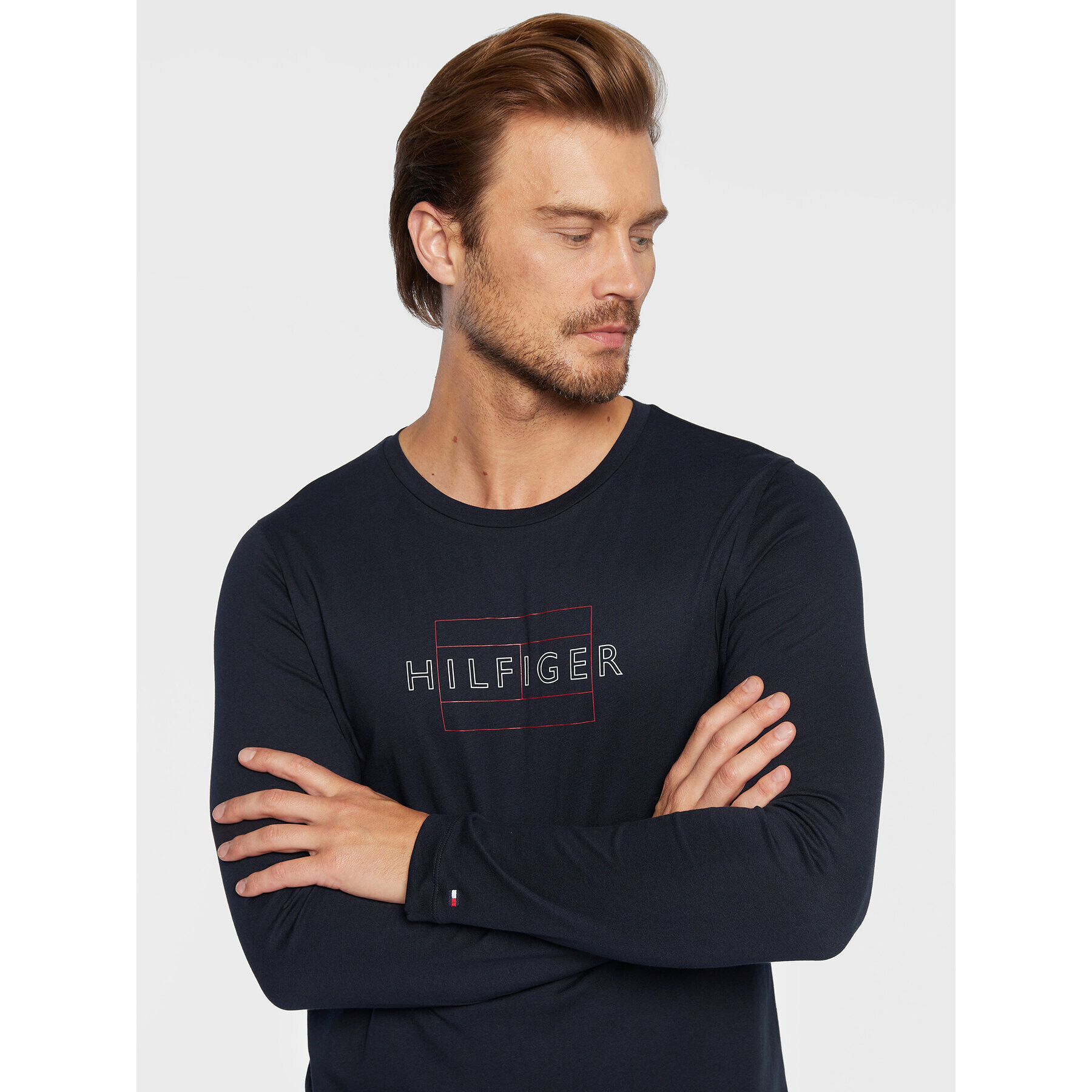 Tommy Hilfiger Longsleeve Linear Flag MW0MW25670 Bleumarin Slim Fit - Pled.ro