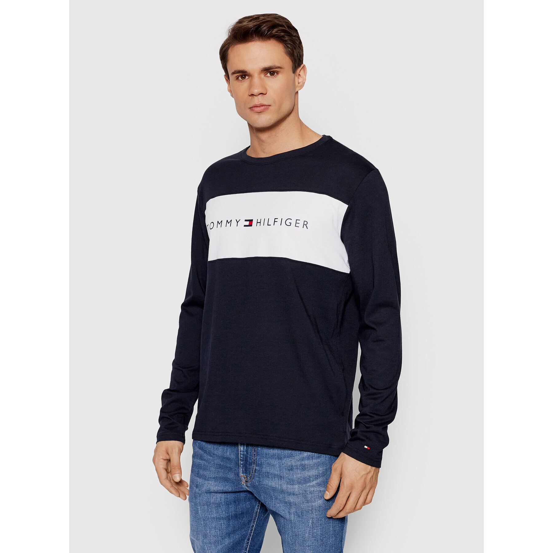 Tommy Hilfiger Longsleeve Logo Flag UM0UM01906 Bleumarin Regular Fit - Pled.ro