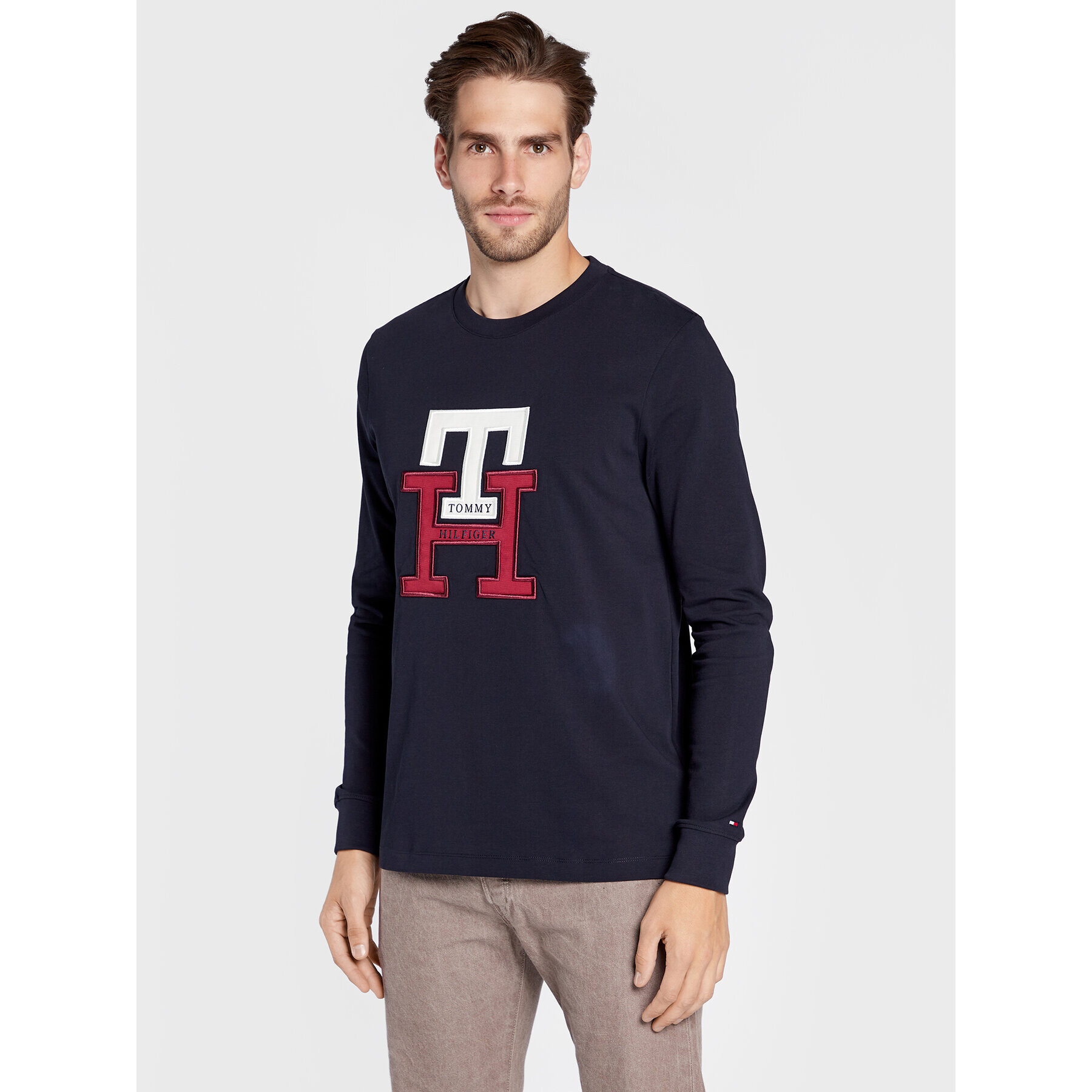 Tommy Hilfiger Longsleeve Lux Monogram MW0MW28229 Bleumarin Regular Fit - Pled.ro