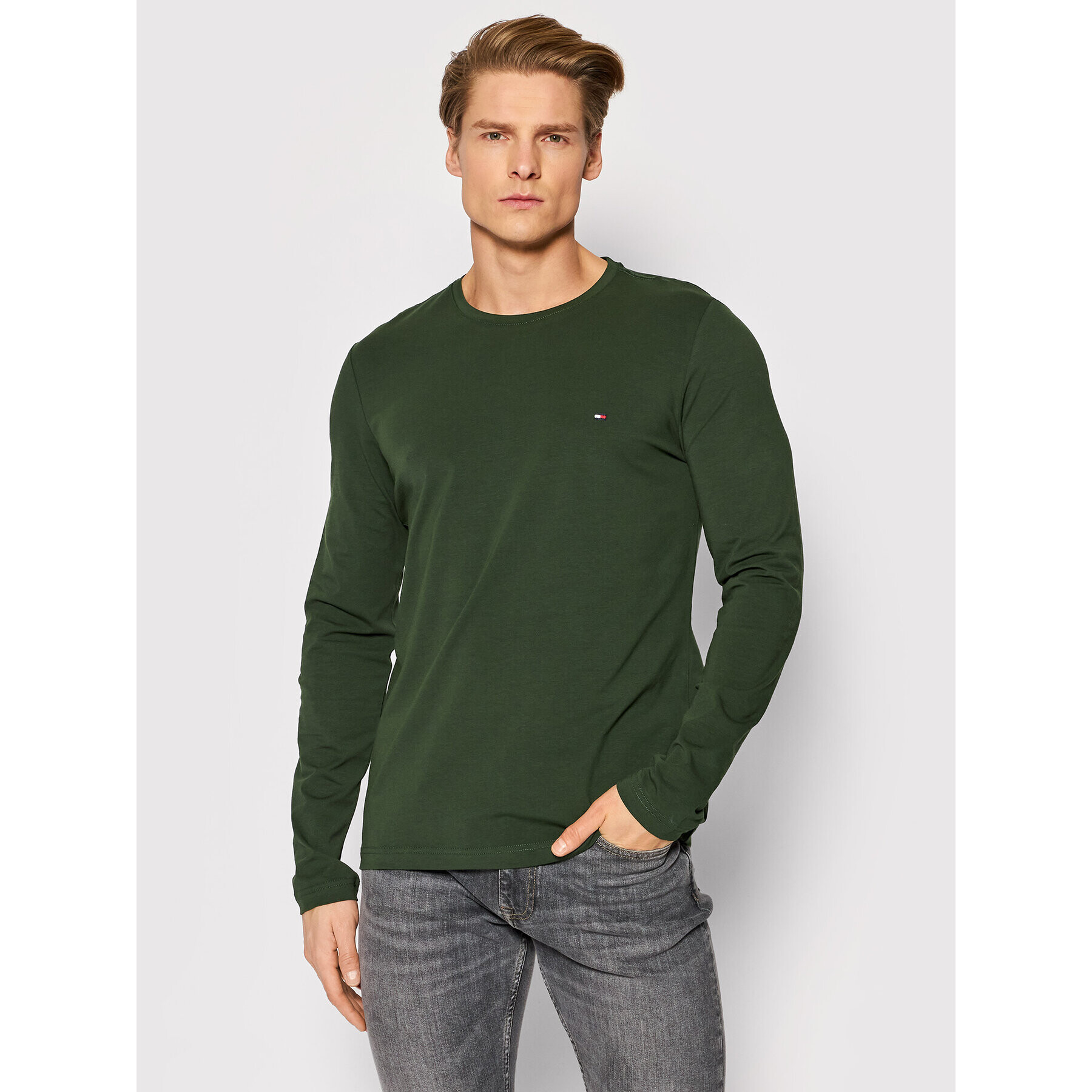 Tommy Hilfiger Longsleeve MW0MW10804 Verde Slim Fit - Pled.ro