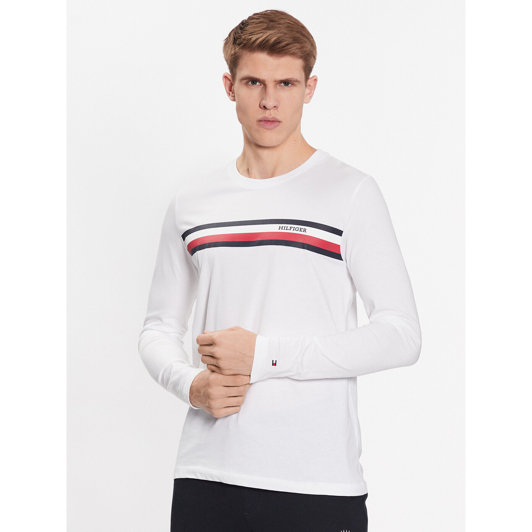 Tommy Hilfiger Longsleeve MW0MW32366 Alb Slim Fit - Pled.ro