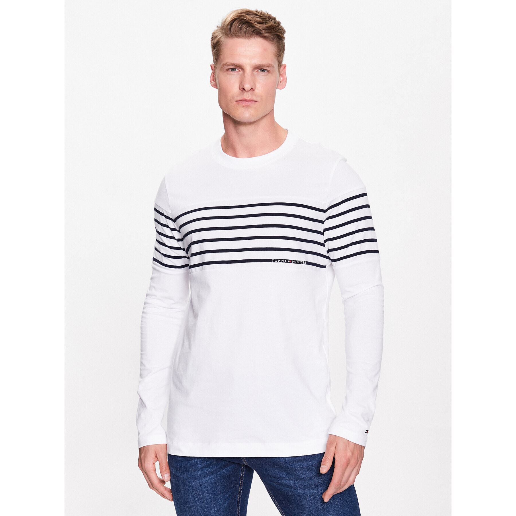 Tommy Hilfiger Longsleeve Placement Striped MW0MW30062 Alb Regular Fit - Pled.ro