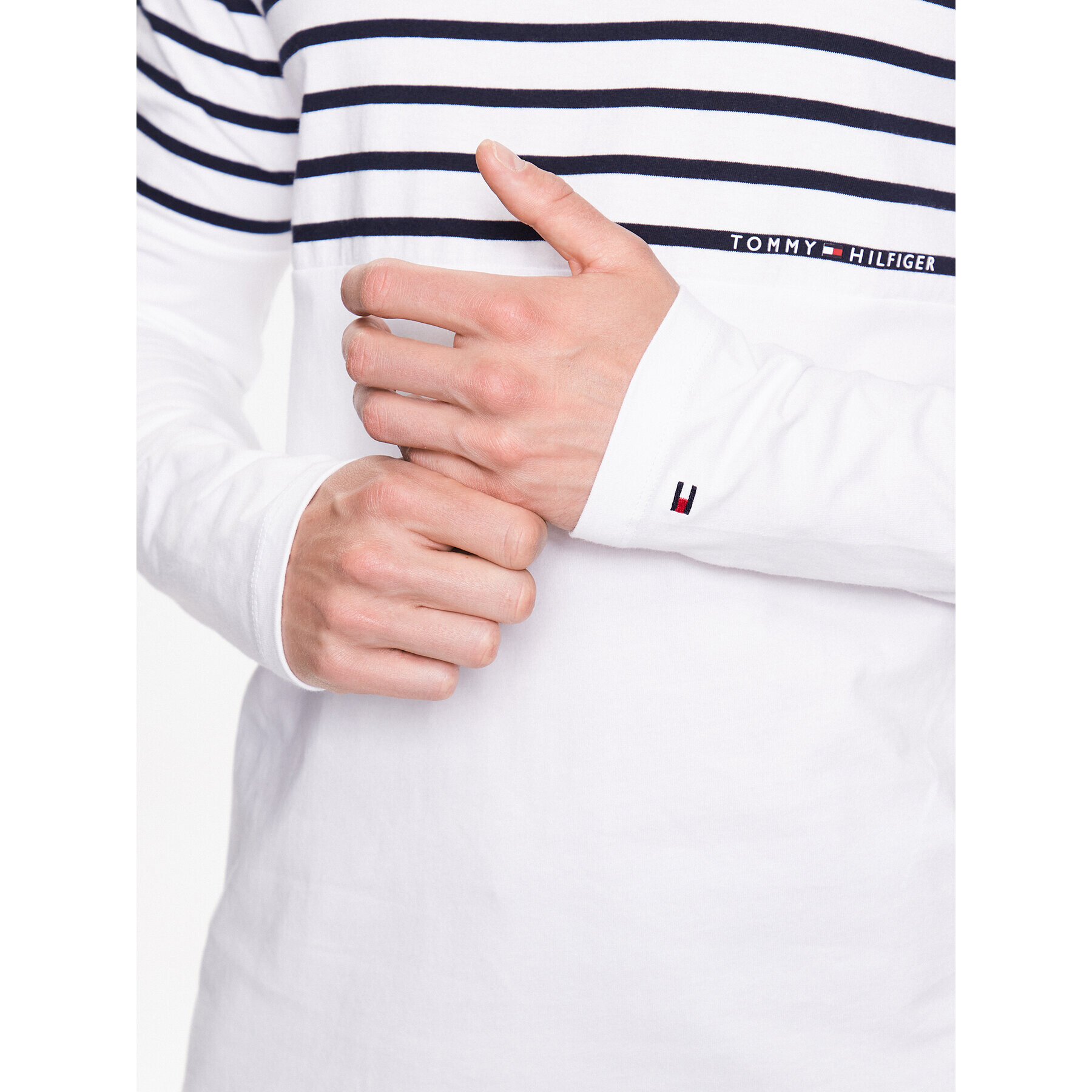 Tommy Hilfiger Longsleeve Placement Striped MW0MW30062 Alb Regular Fit - Pled.ro