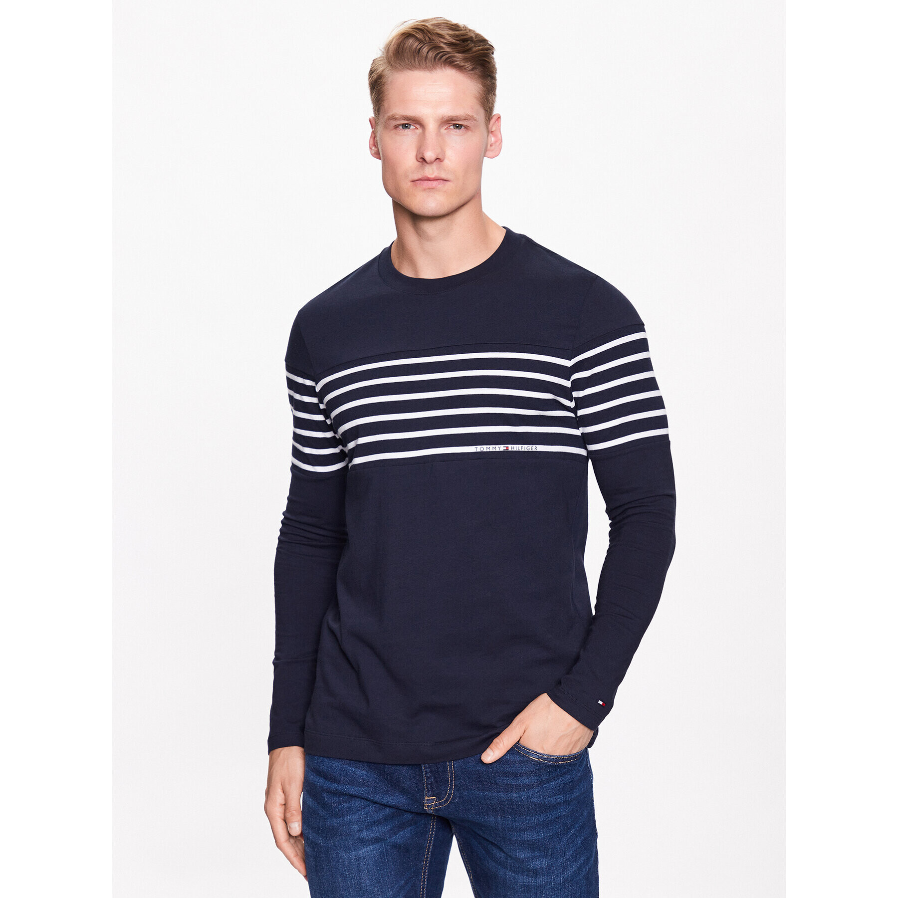 Tommy Hilfiger Longsleeve Placement Striped MW0MW30062 Bleumarin Regular Fit - Pled.ro