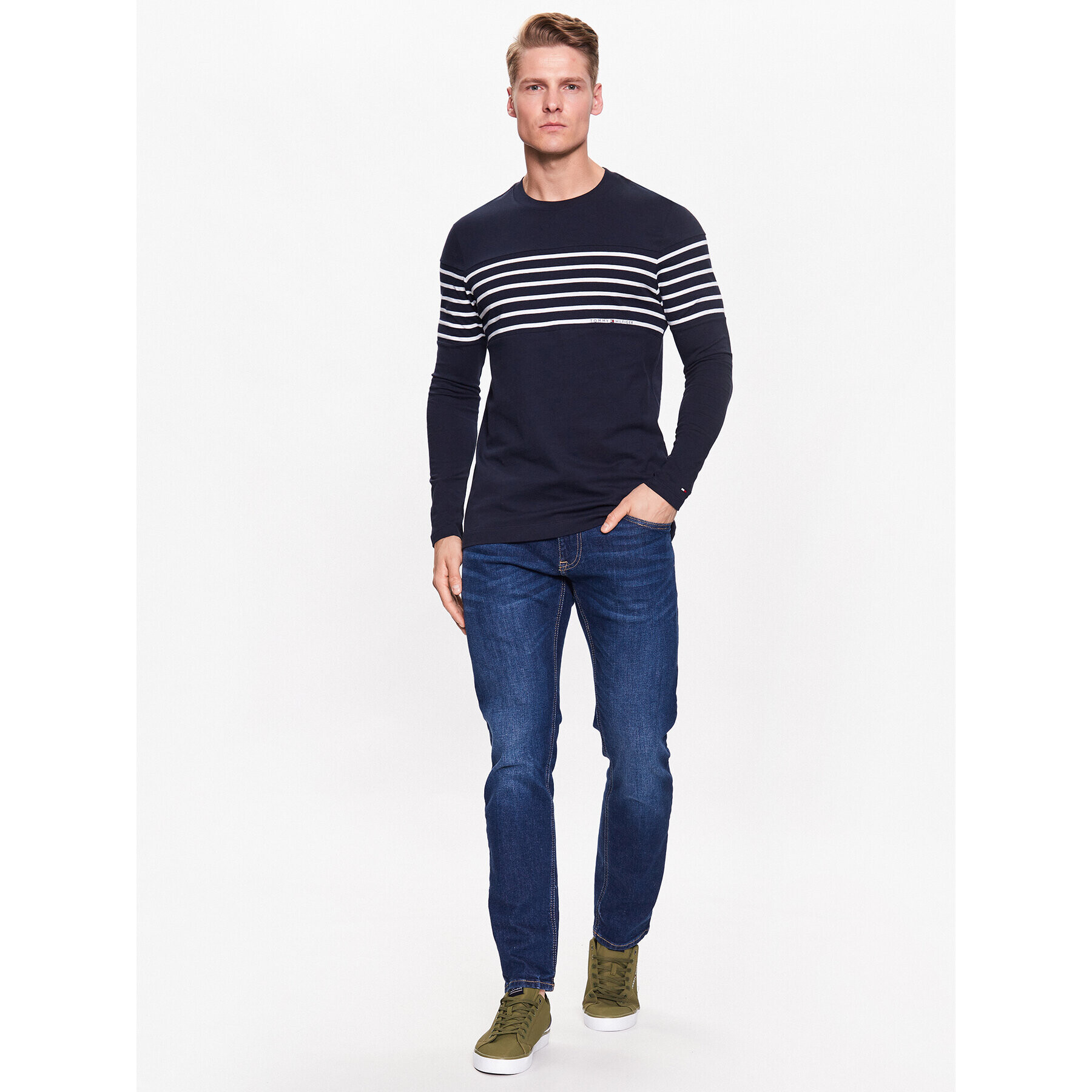 Tommy Hilfiger Longsleeve Placement Striped MW0MW30062 Bleumarin Regular Fit - Pled.ro