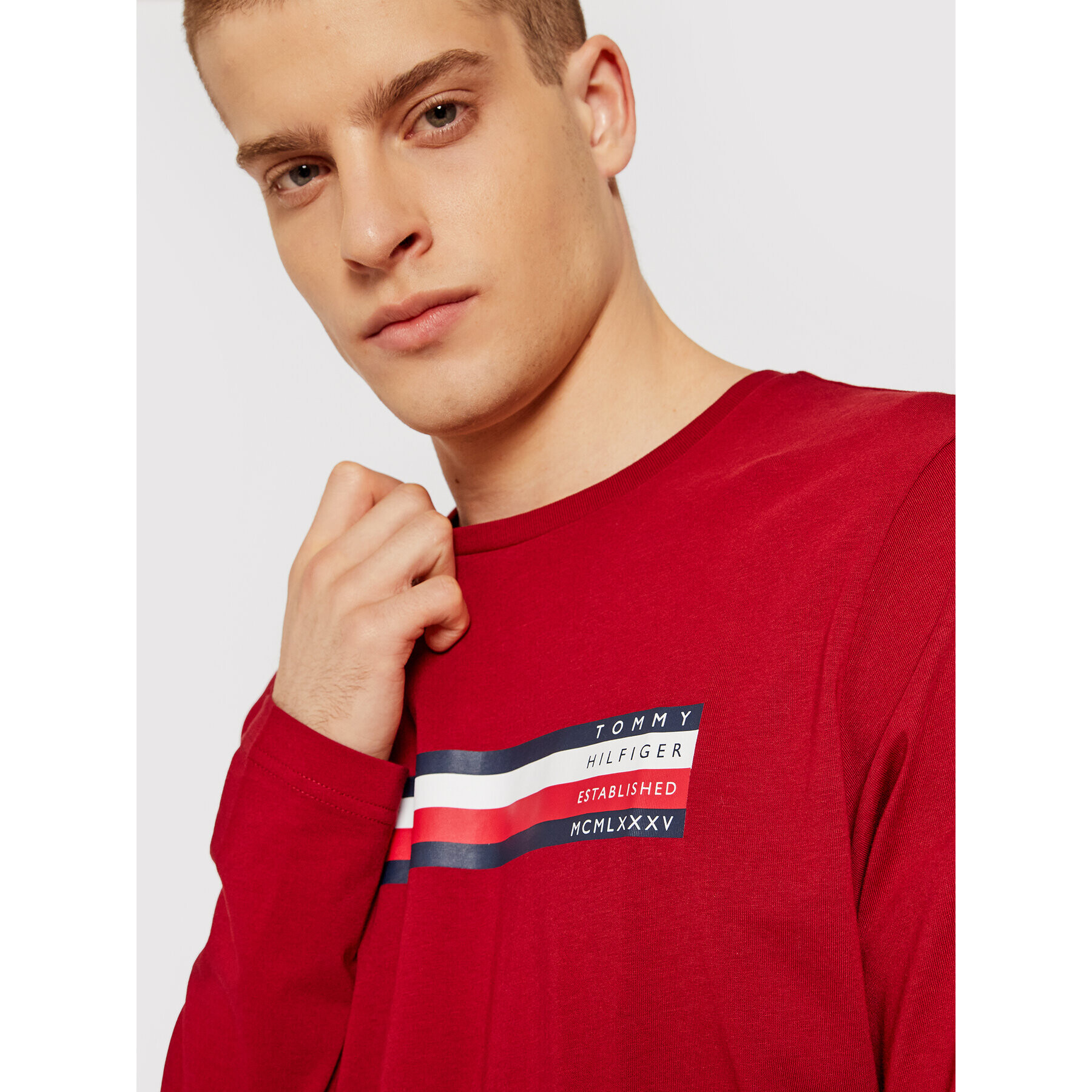 Tommy Hilfiger Longsleeve Sliced Bar MW0MW20166 Roșu Regular Fit - Pled.ro