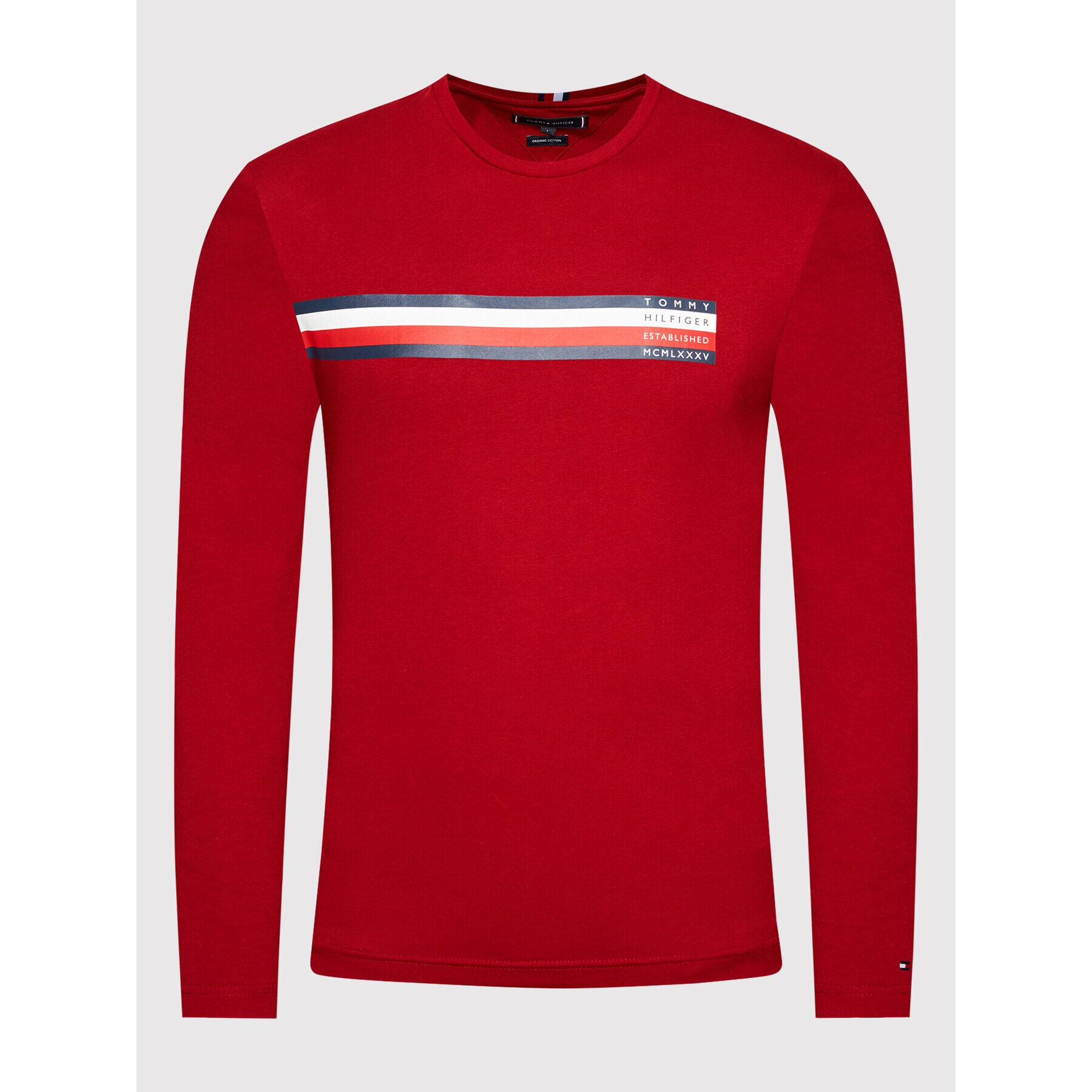 Tommy Hilfiger Longsleeve Sliced Bar MW0MW20166 Roșu Regular Fit - Pled.ro