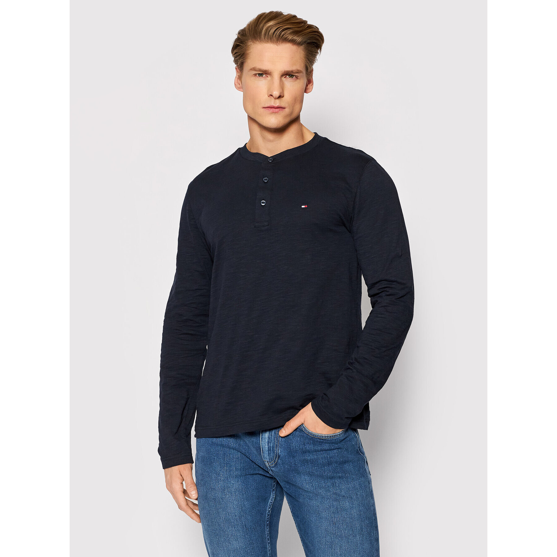 Tommy Hilfiger Longsleeve Slub Henley MW0MW22174 Bleumarin Regular Fit - Pled.ro