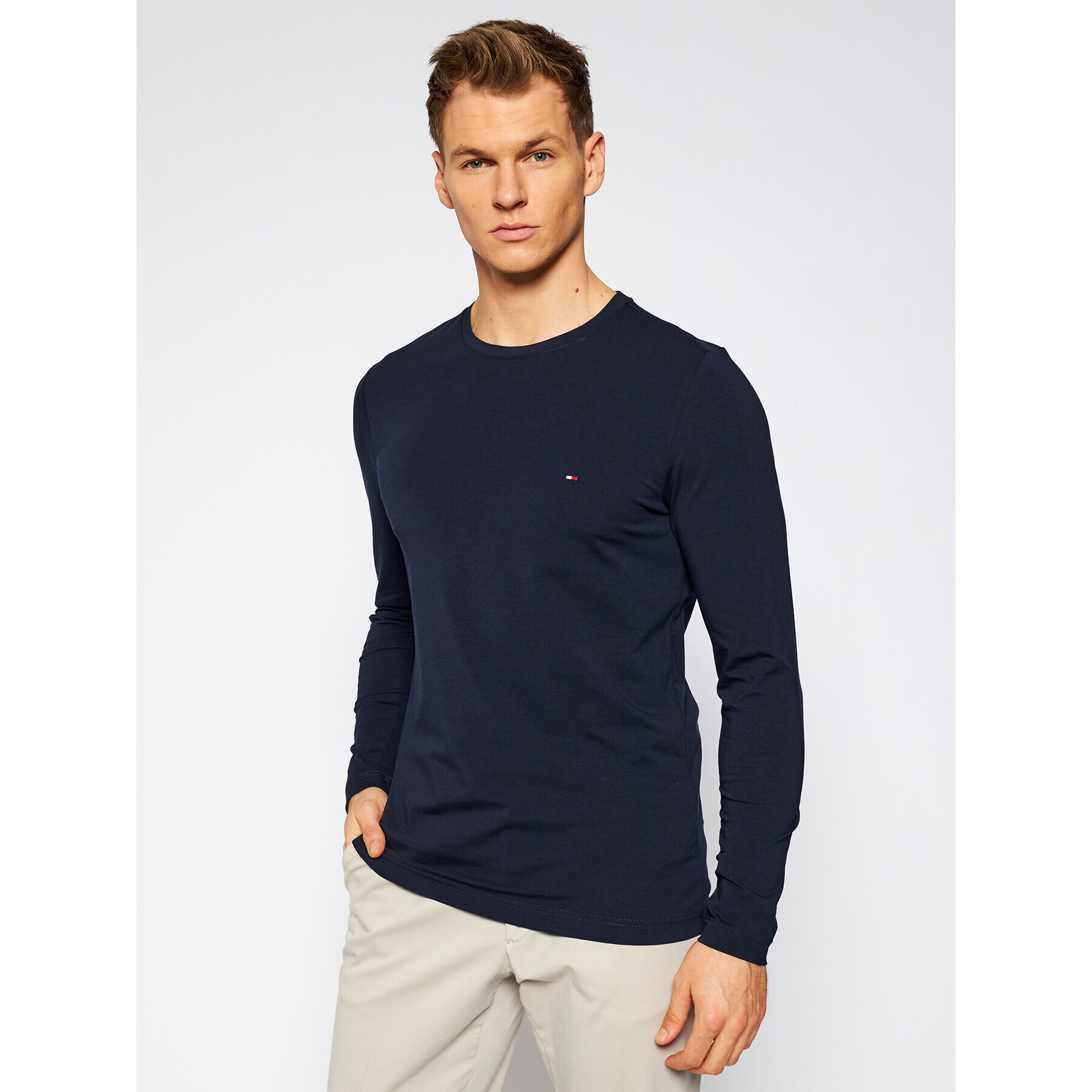 Tommy Hilfiger Longsleeve Stretch Tee MW0MW10804 Bleumarin Slim Fit - Pled.ro