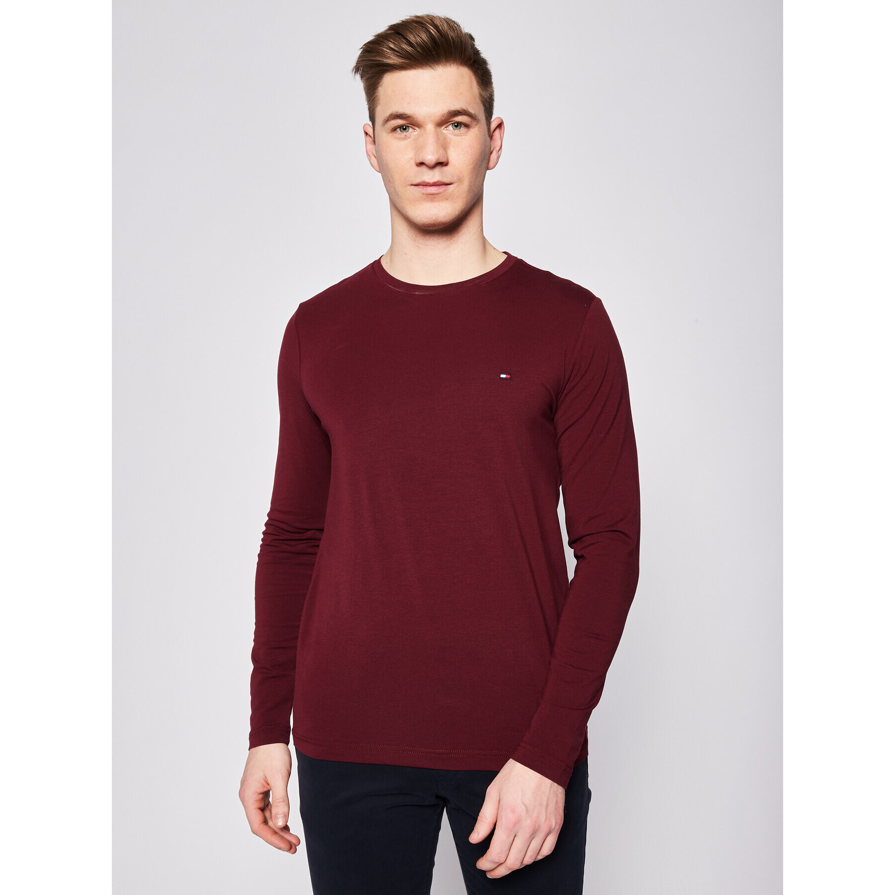 Tommy Hilfiger Longsleeve Stretch Tee MW0MW10804 Vișiniu Slim Fit - Pled.ro