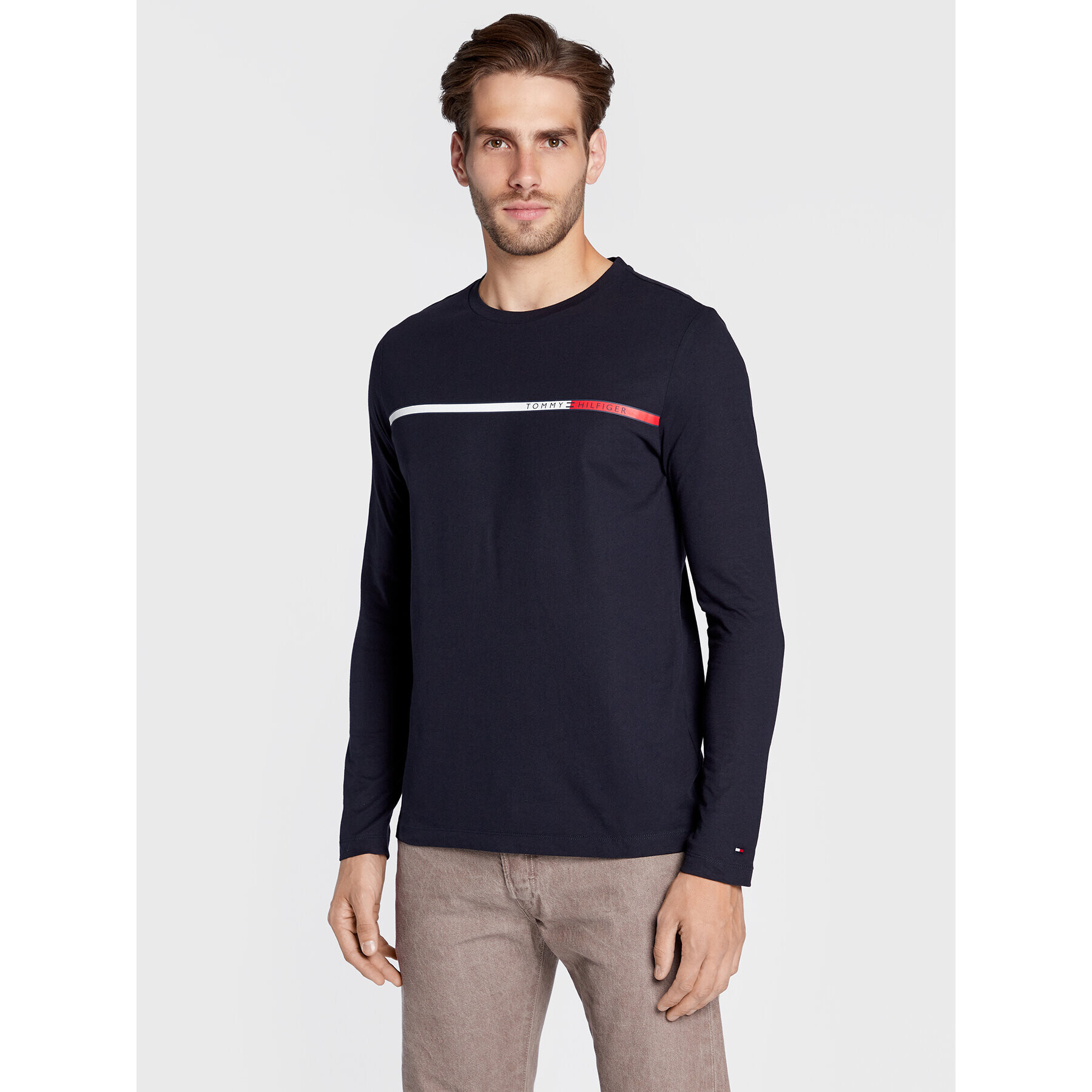 Tommy Hilfiger Longsleeve Two Tone Chest Stripe MW0MW28785 Bleumarin Slim Fit - Pled.ro