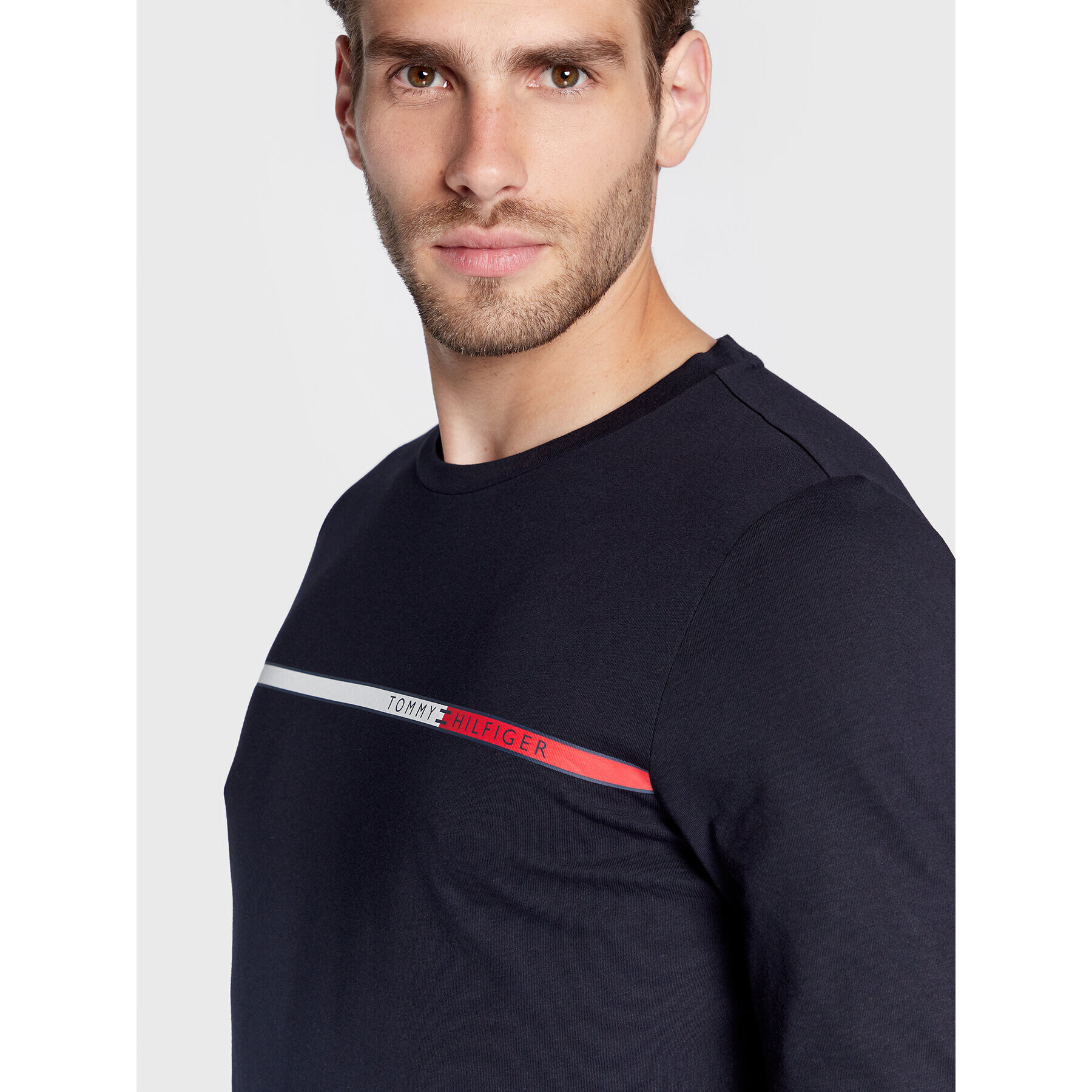 Tommy Hilfiger Longsleeve Two Tone Chest Stripe MW0MW28785 Bleumarin Slim Fit - Pled.ro