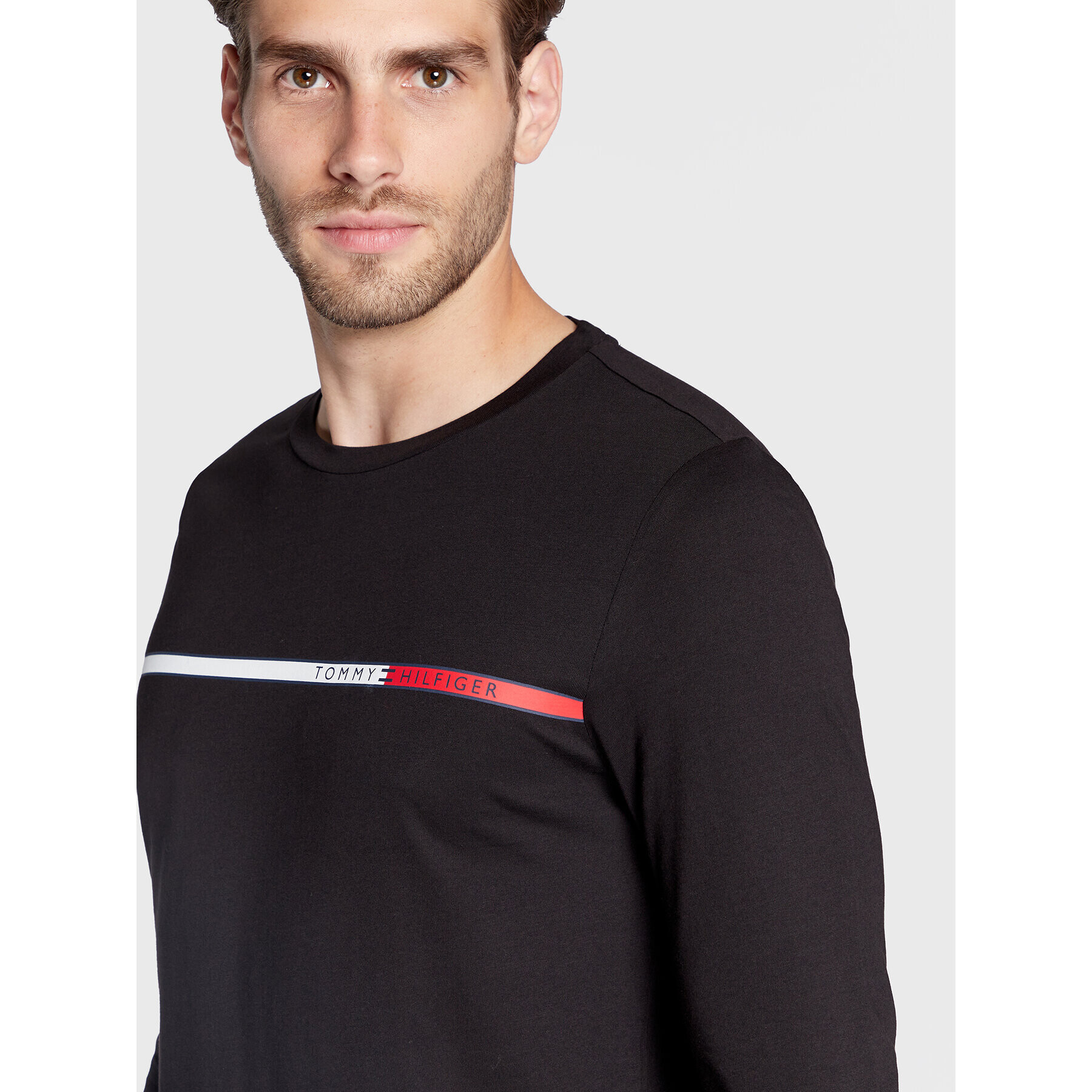 Tommy Hilfiger Longsleeve Two Tone Chest Stripe MW0MW28785 Negru Slim Fit - Pled.ro