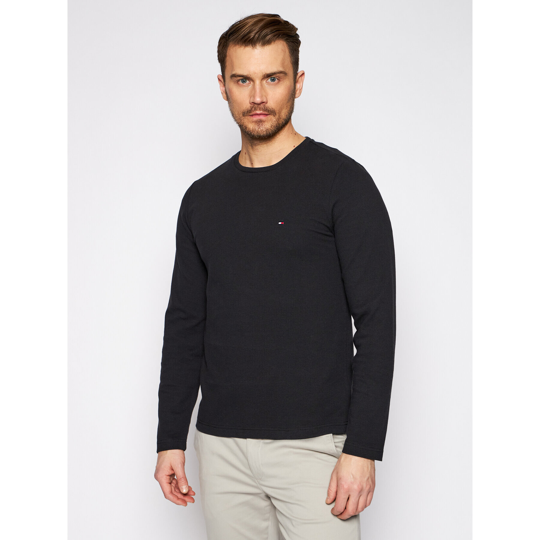 Tommy Hilfiger Longsleeve Waffle MW0MW16796 Negru Regular Fit - Pled.ro