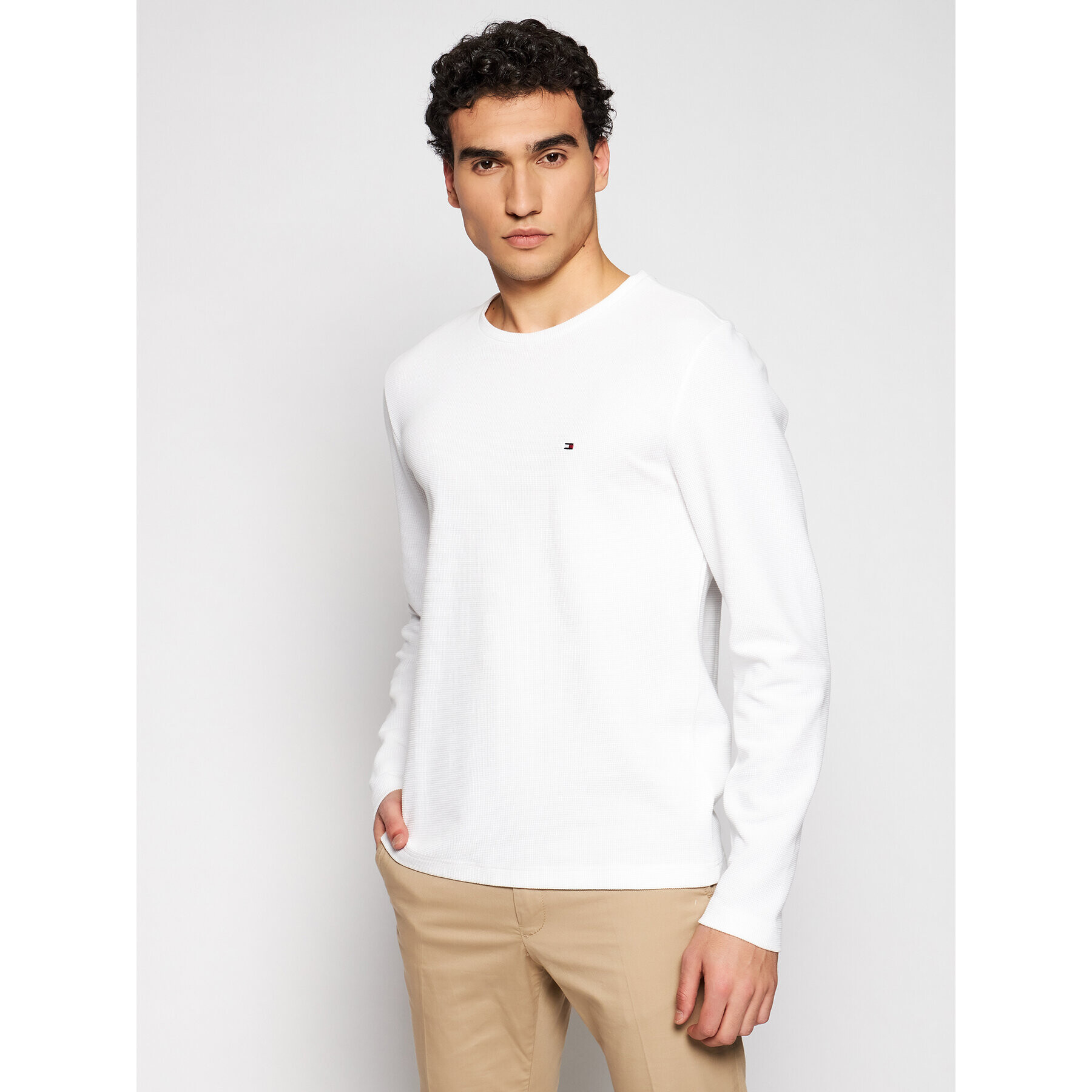 Tommy Hilfiger Longsleeve Wafle MW0MW16796 Alb Regular Fit - Pled.ro