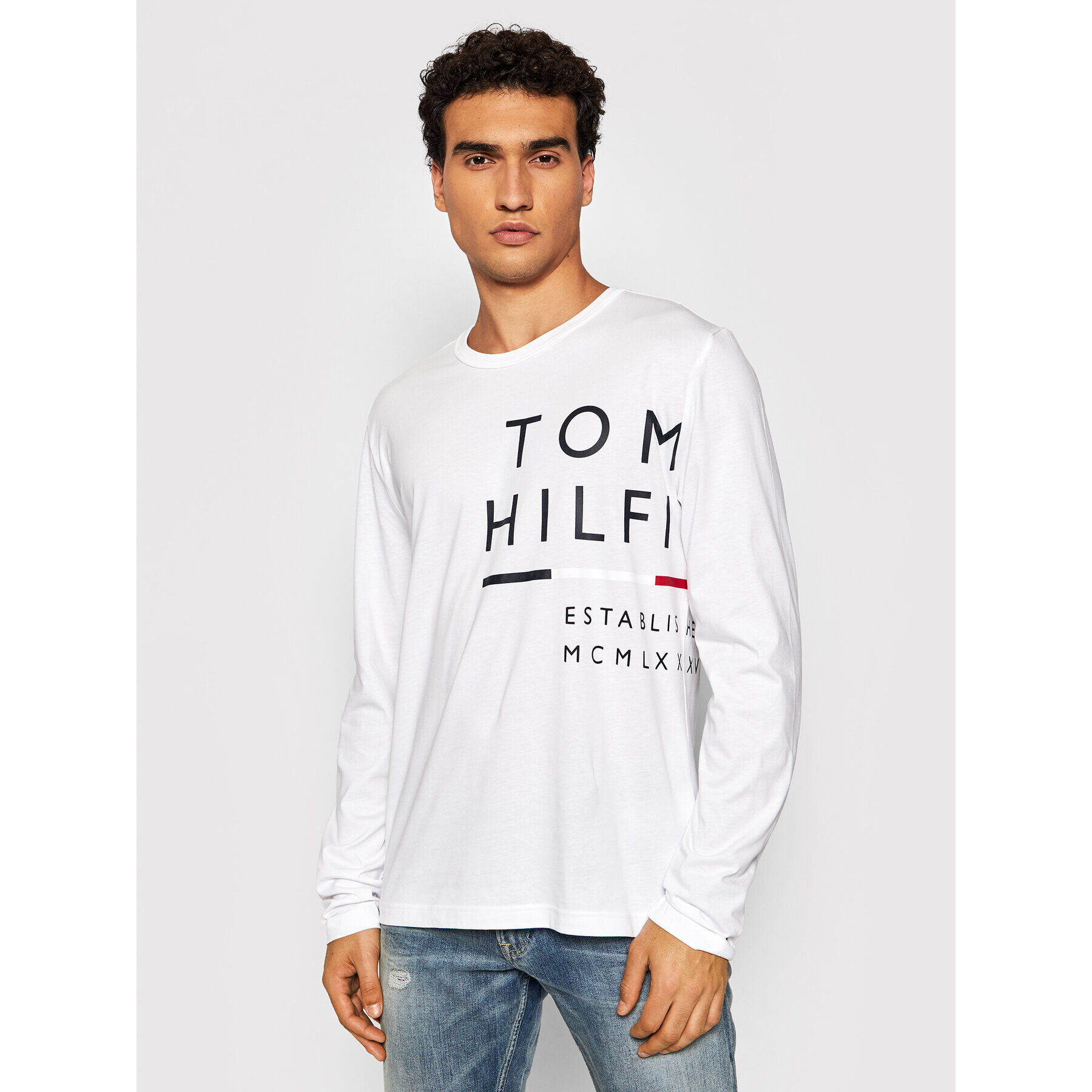 Tommy Hilfiger Longsleeve Wrap Around Graphic MW0MW20150 Alb Regular Fit - Pled.ro