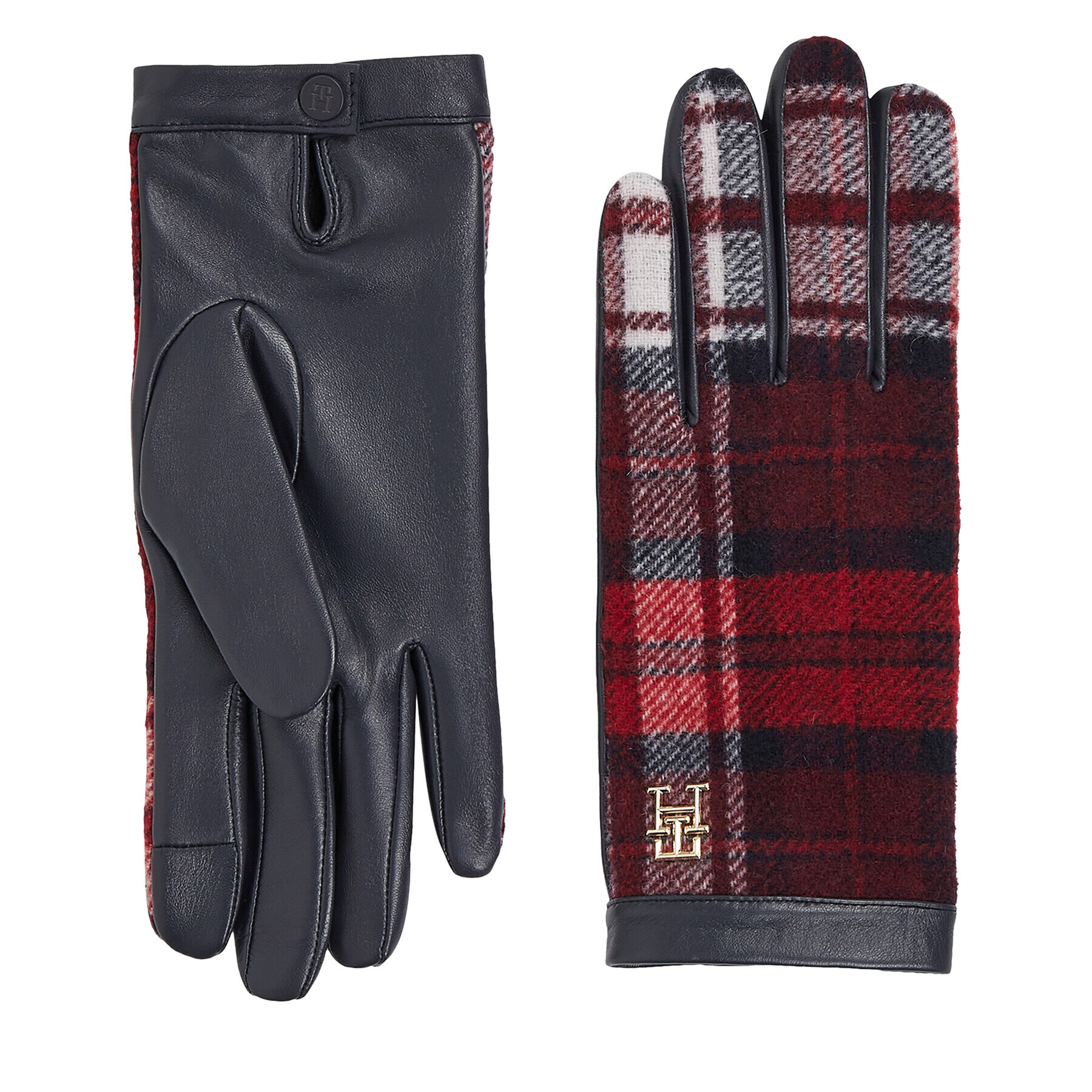 Tommy Hilfiger Mănuși de Damă Tommy Check Leather Gloves AW0AW15362 Bleumarin - Pled.ro