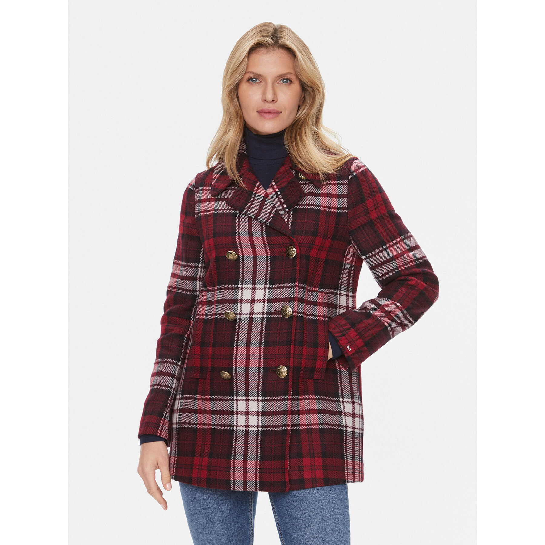 Tommy Hilfiger Palton Tartan WW0WW40256 Roșu Regular Fit - Pled.ro