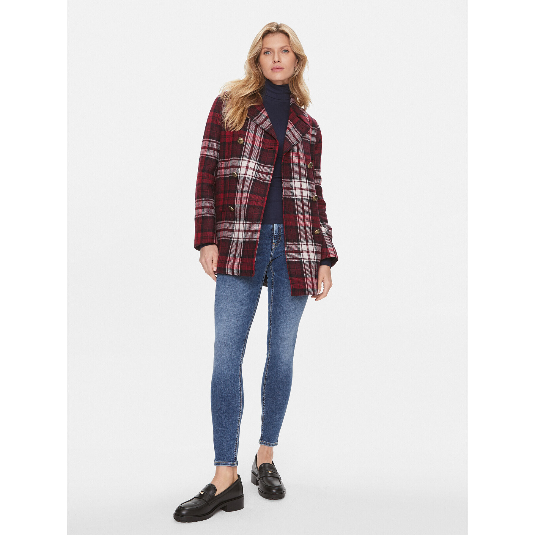 Tommy Hilfiger Palton Tartan WW0WW40256 Roșu Regular Fit - Pled.ro