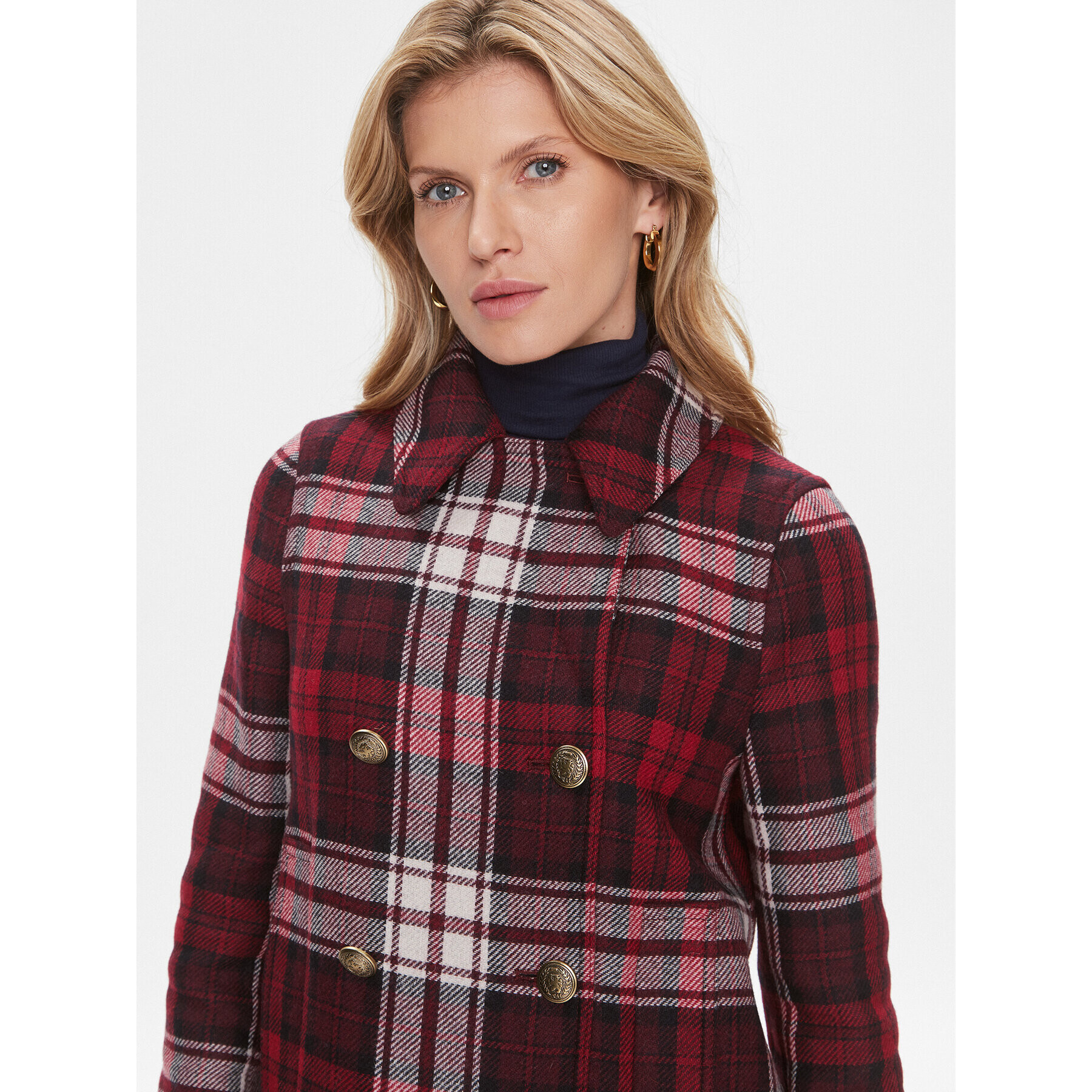 Tommy Hilfiger Palton Tartan WW0WW40256 Roșu Regular Fit - Pled.ro