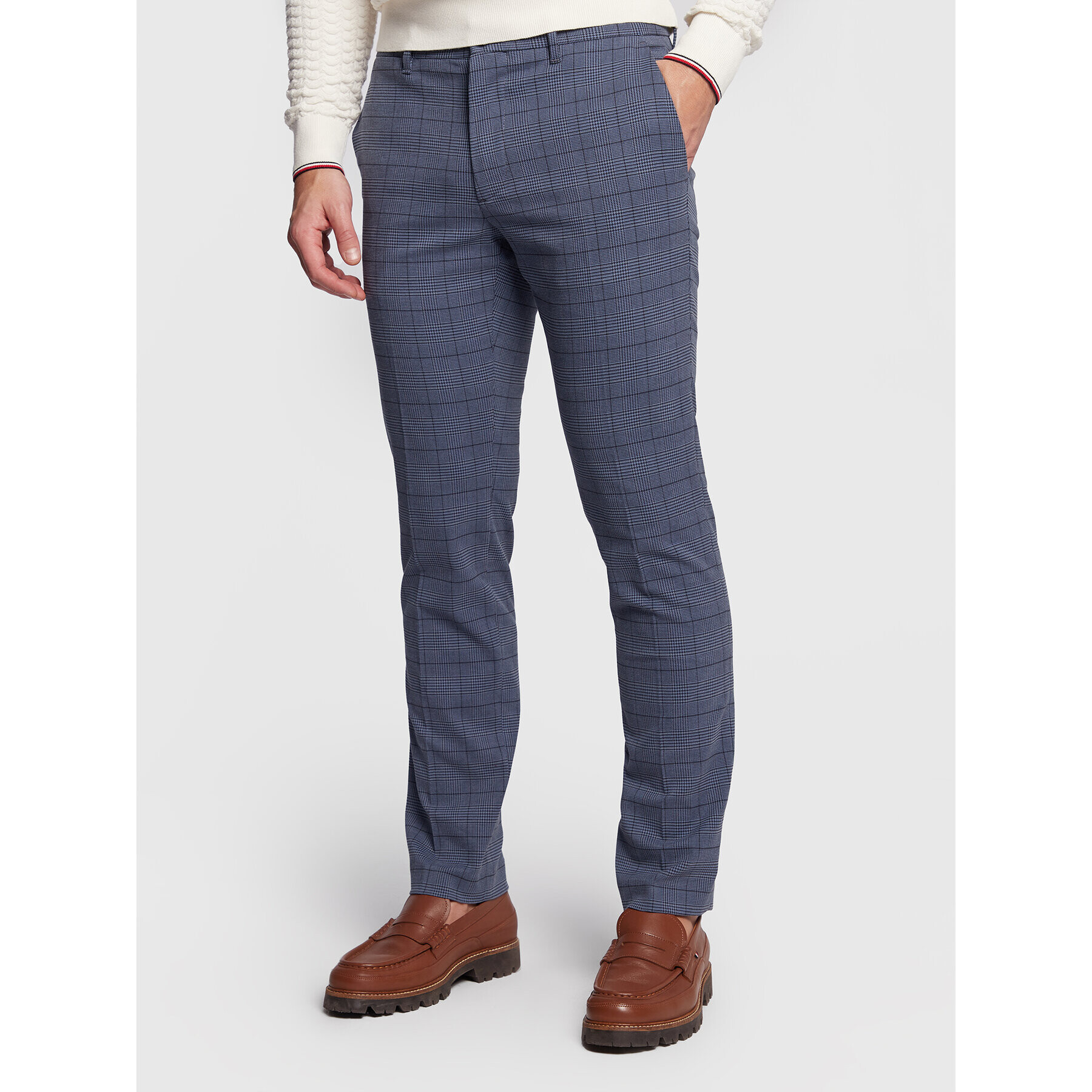 Tommy Hilfiger Pantaloni chino Denton Prince Of Wales MW0MW28648 Bleumarin Straight Fit - Pled.ro