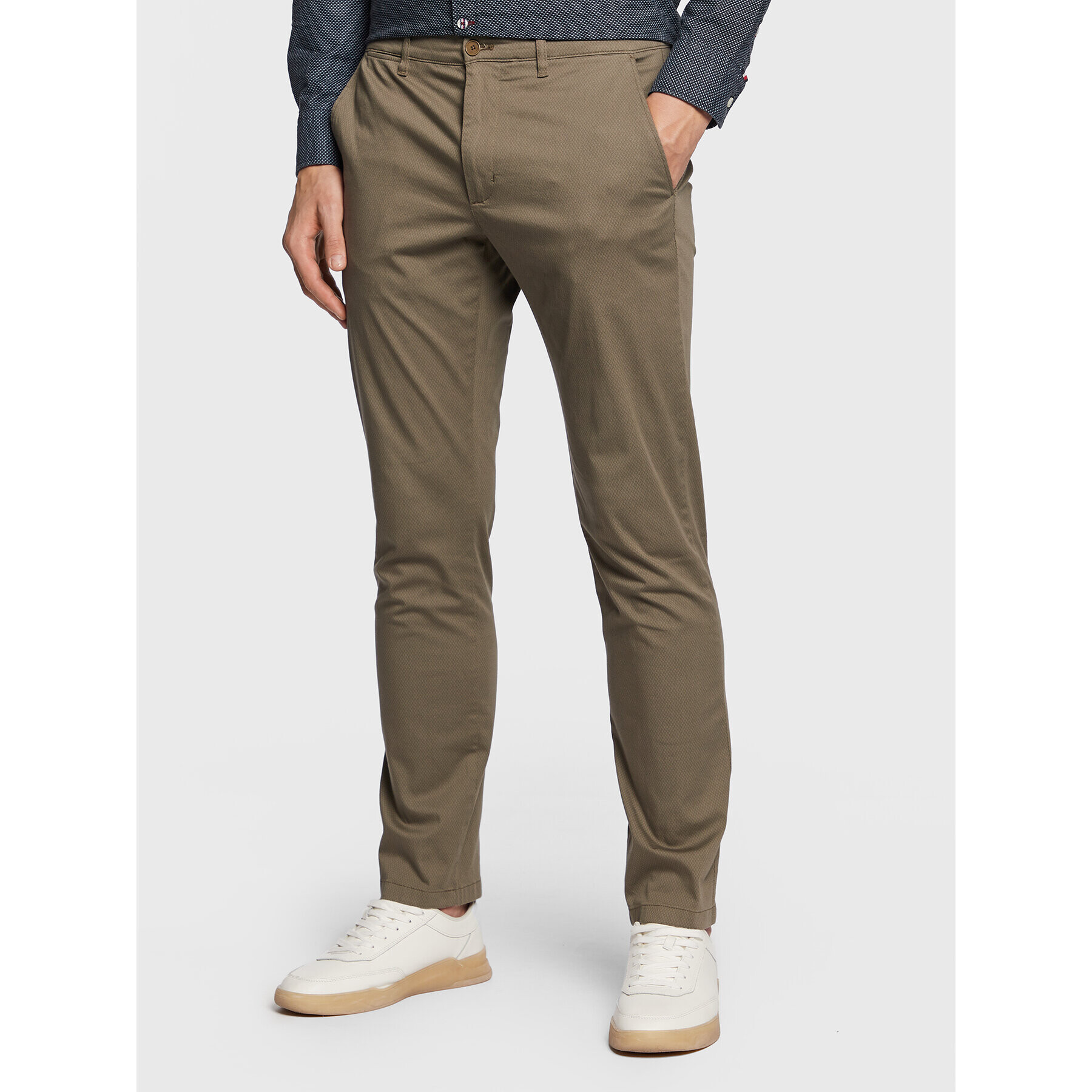 Tommy Hilfiger Pantaloni chino Denton Printed Structure MW0MW29648 Verde Straight Fit - Pled.ro