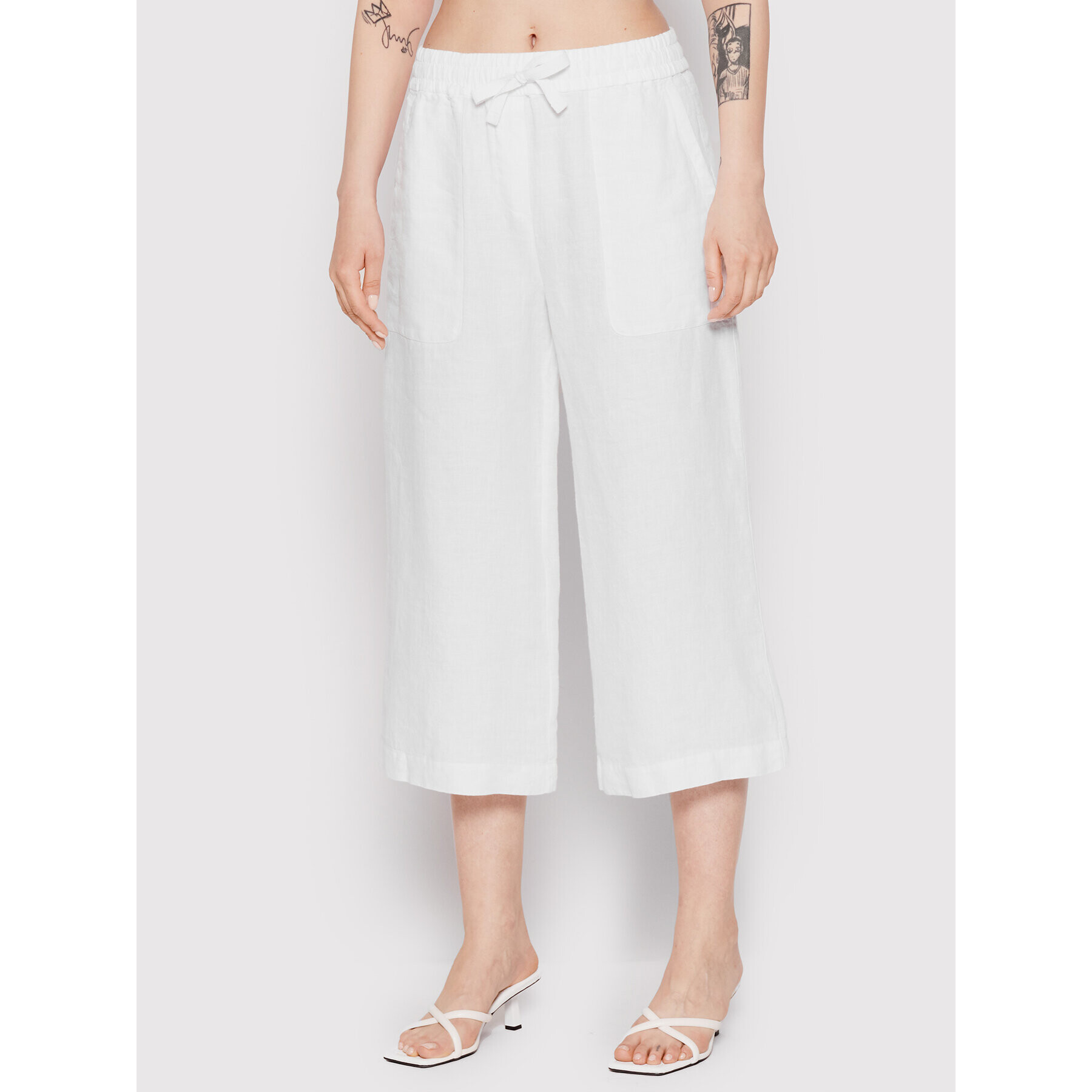 Tommy Hilfiger Pantaloni culotte Linen WW0WW34603 Alb Relaxed Fit - Pled.ro