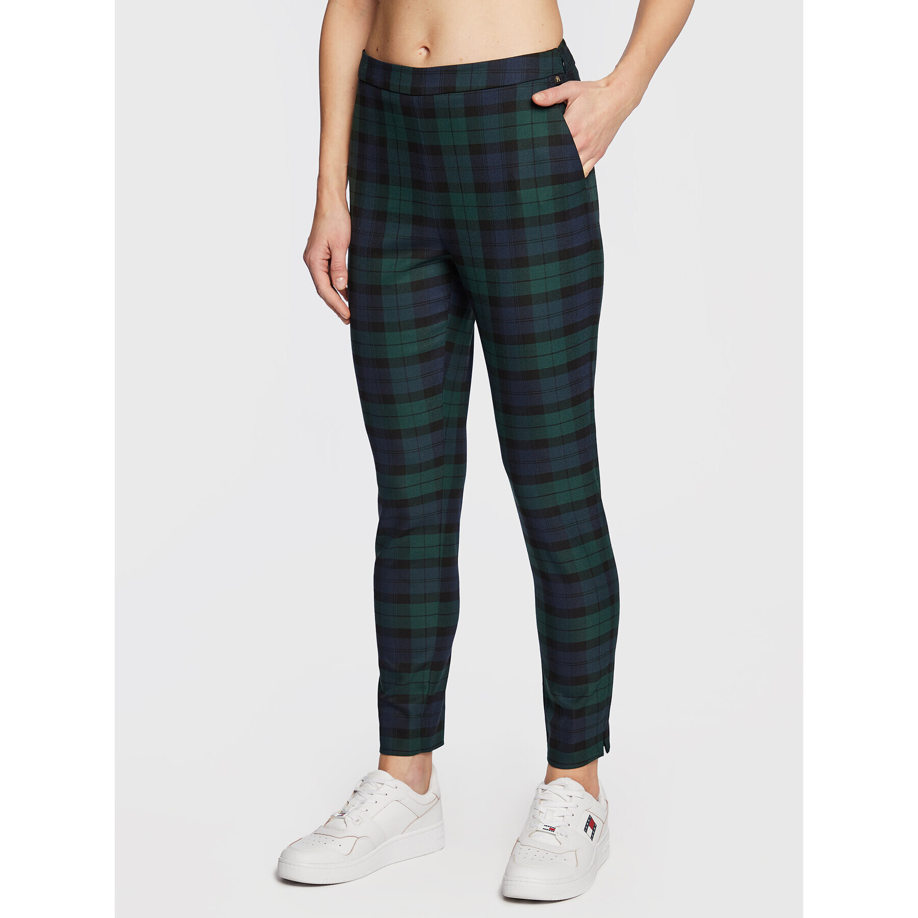 Tommy Hilfiger Pantaloni din material Blend Tartan WW0WW37289 Verde Slim Fit - Pled.ro