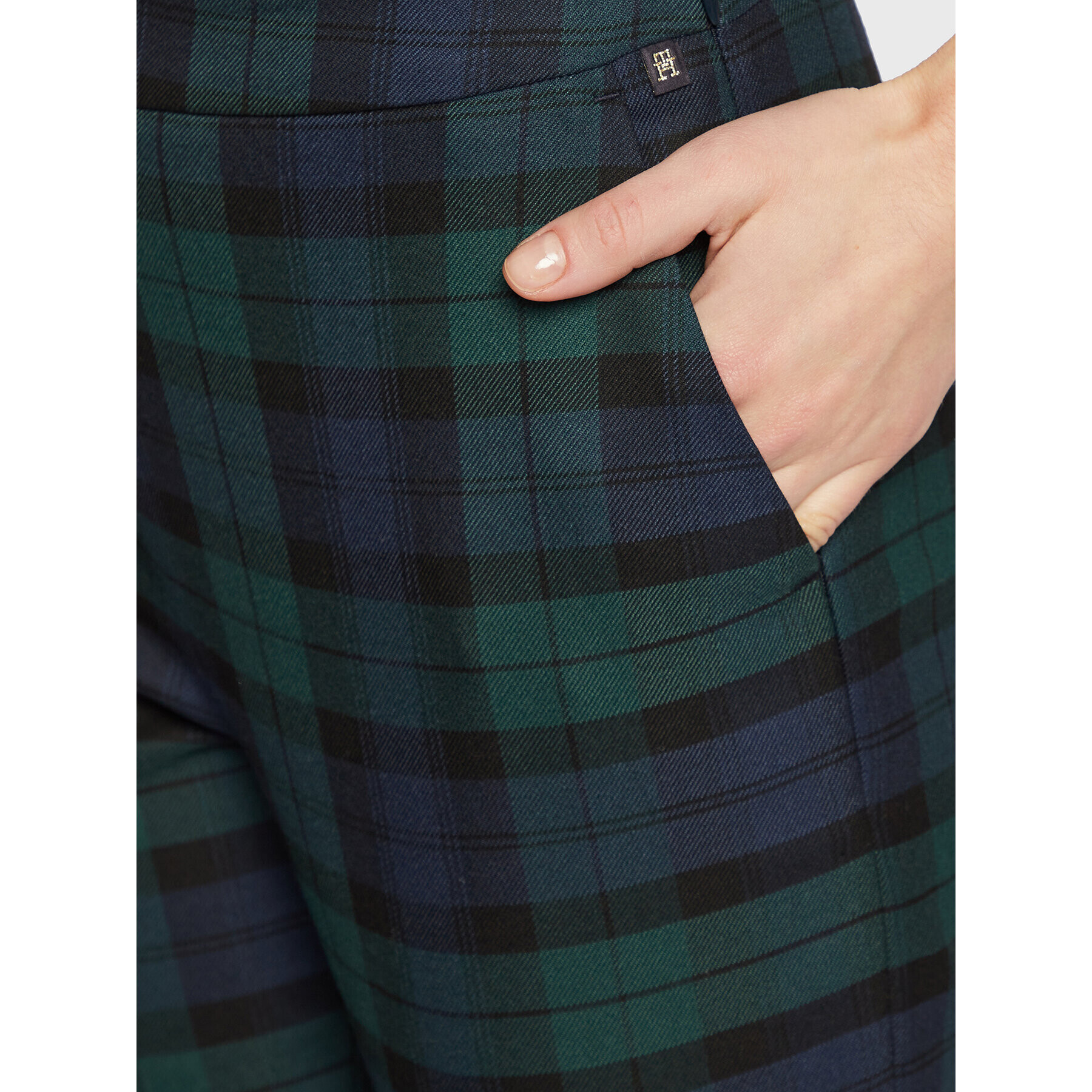 Tommy Hilfiger Pantaloni din material Blend Tartan WW0WW37289 Verde Slim Fit - Pled.ro