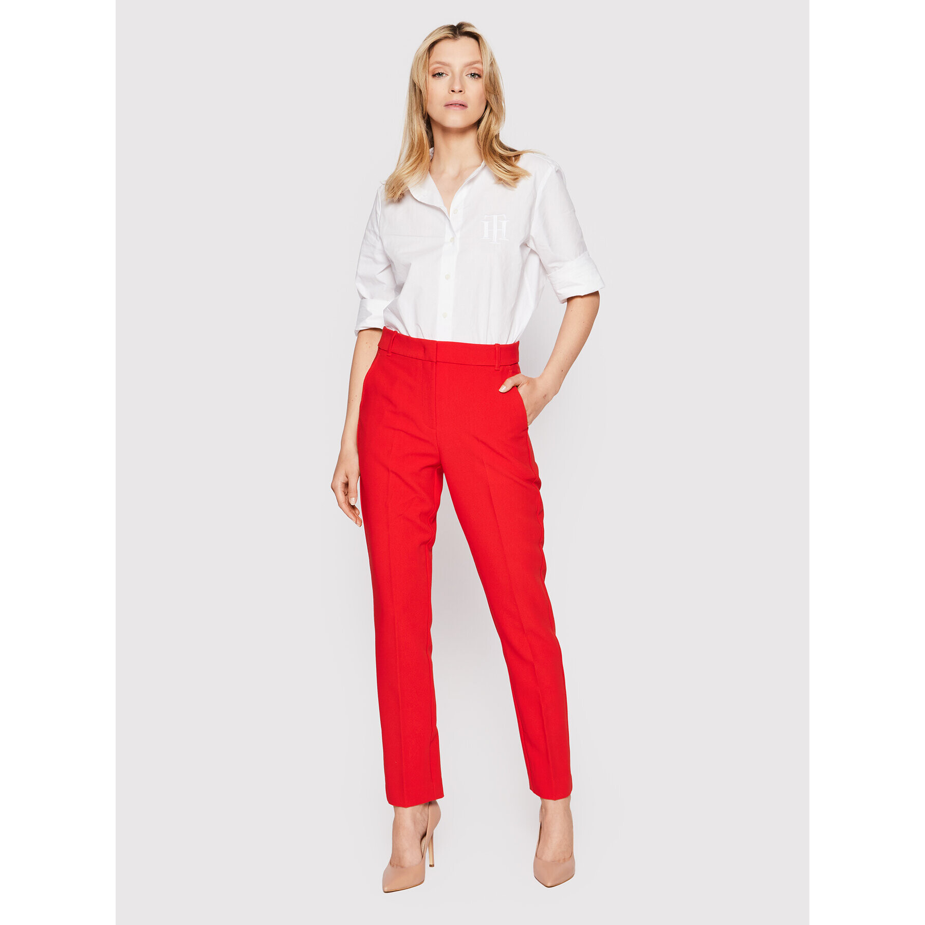 Tommy Hilfiger Pantaloni din material Hailey WW0WW33855 Roșu Slim Fit - Pled.ro