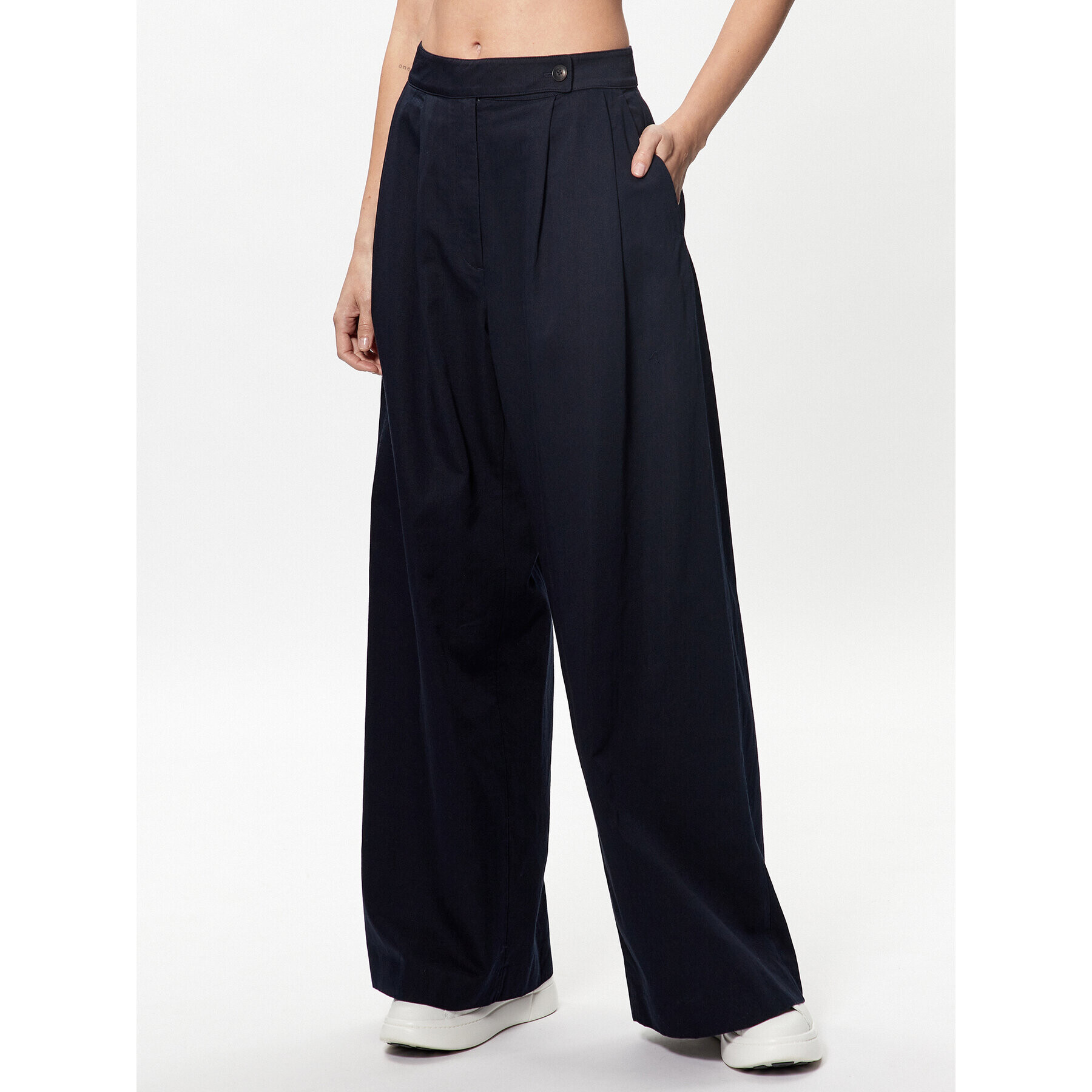 Tommy Hilfiger Pantaloni din material WW0WW38596 Bleumarin Wide Leg - Pled.ro