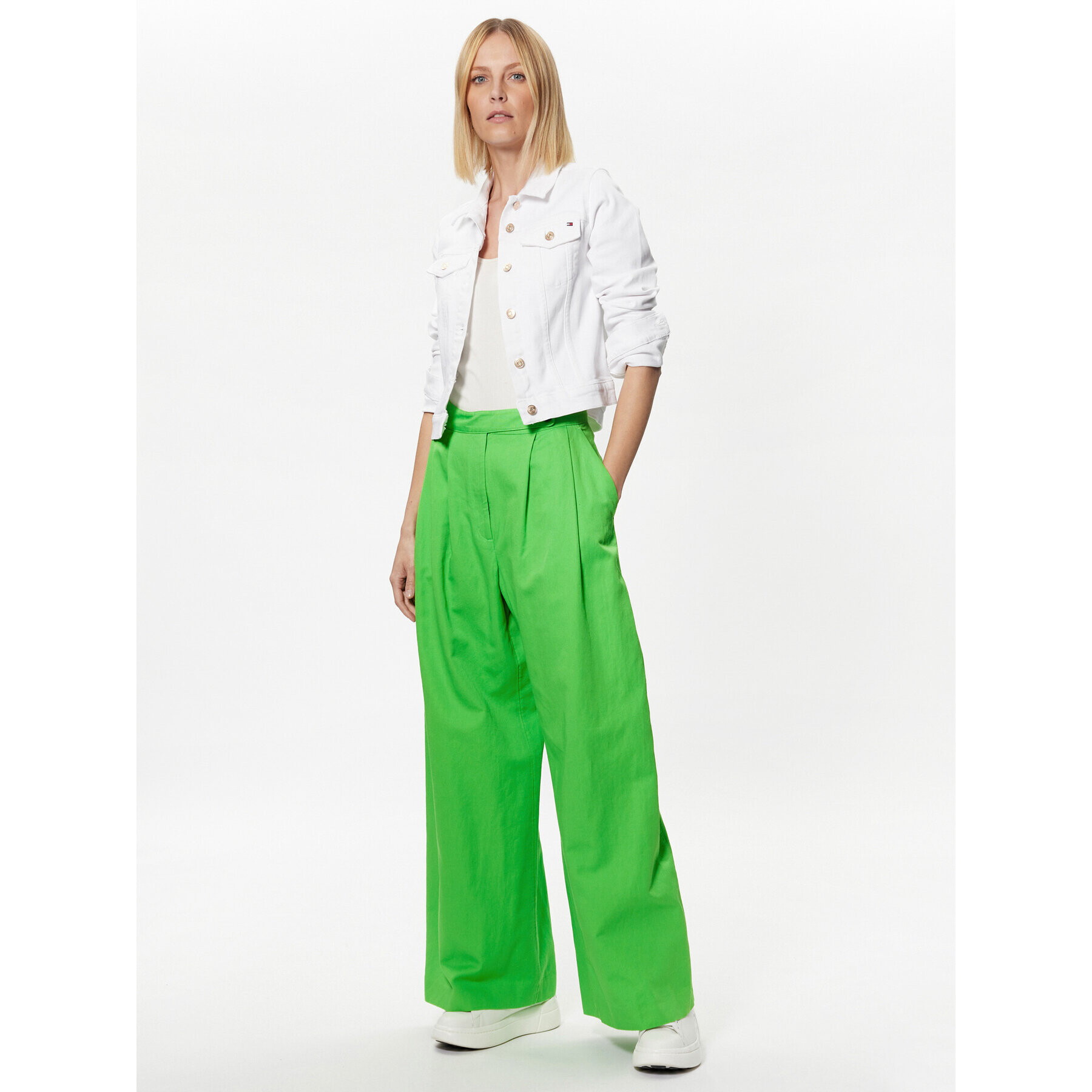 Tommy Hilfiger Pantaloni din material WW0WW38596 Verde Wide Leg - Pled.ro