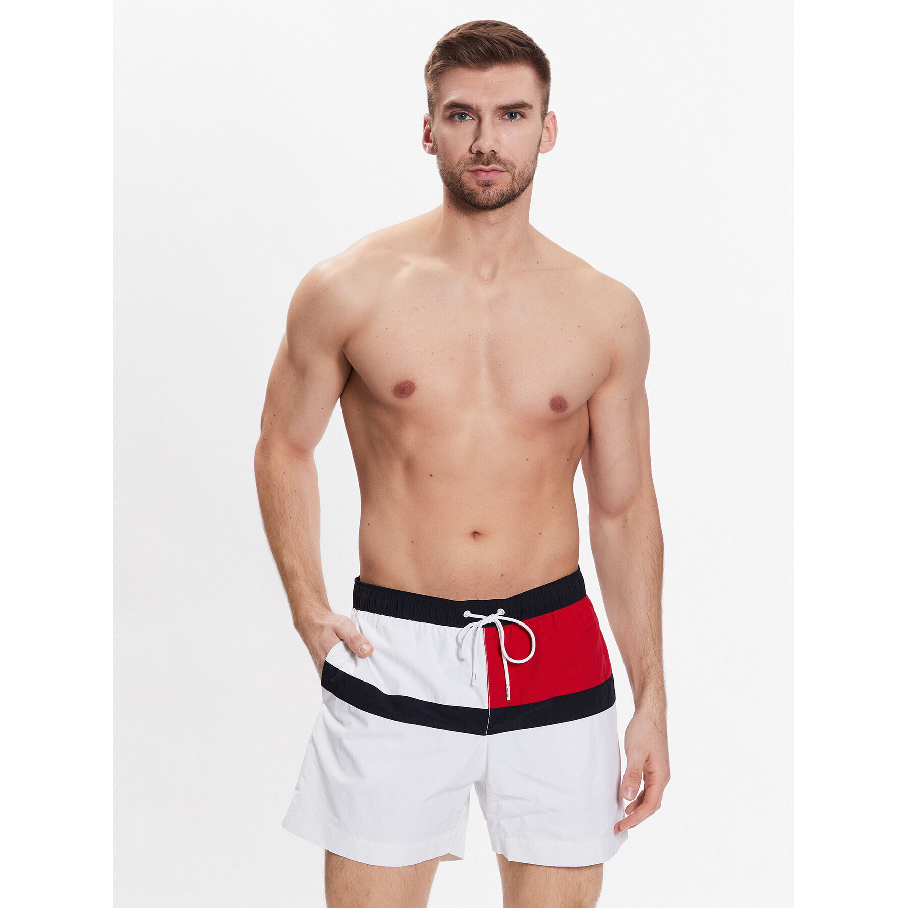 Tommy Hilfiger Pantaloni scurți pentru înot UM0UM02744 Alb Regular Fit - Pled.ro