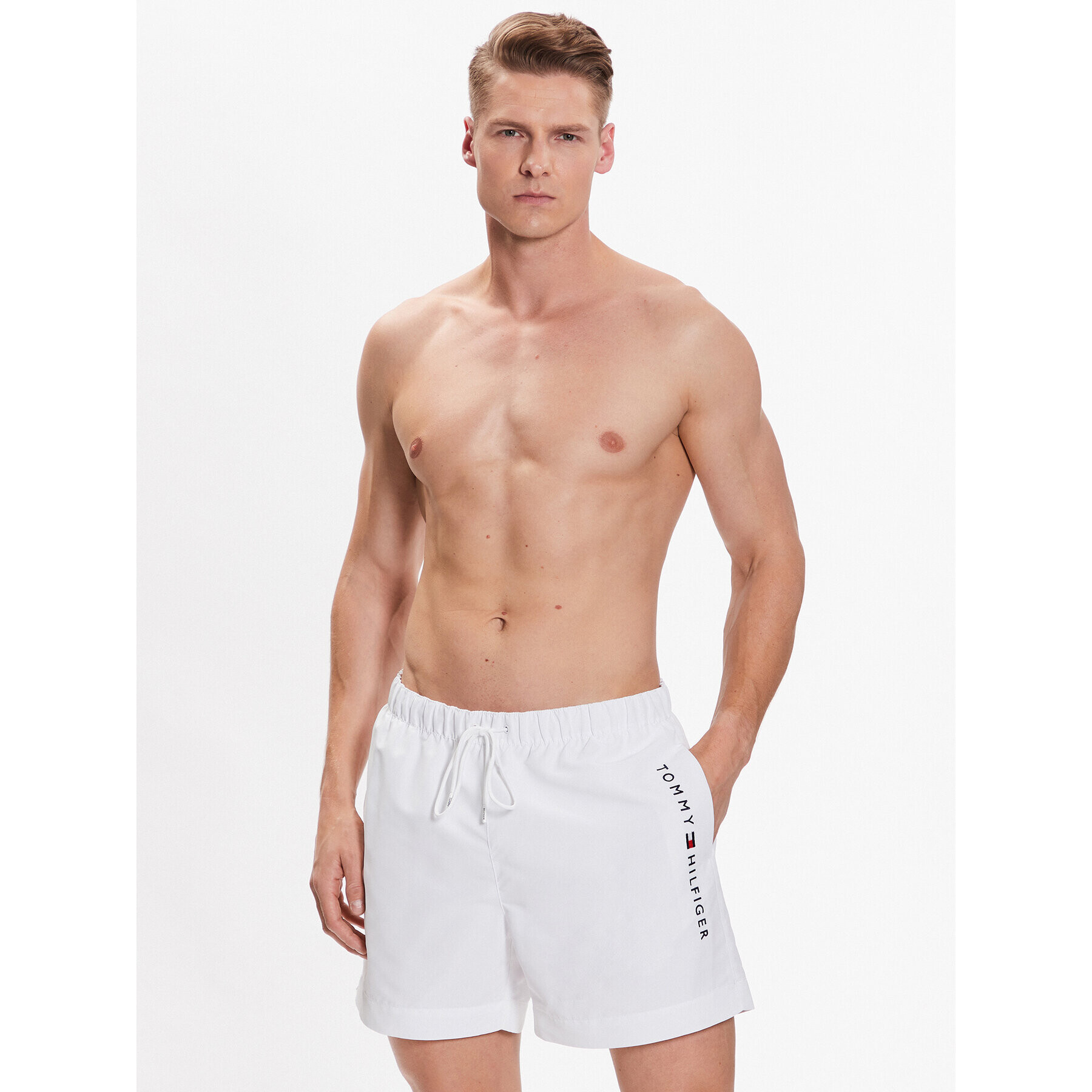 Tommy Hilfiger Pantaloni scurți pentru înot UM0UM02885 Alb Regular Fit - Pled.ro