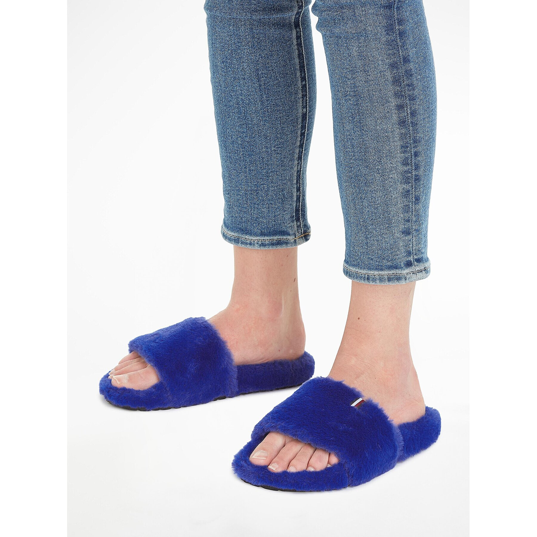 Tommy Hilfiger Papuci de casă Fur Home Slipper Slide FW0FW07663 Albastru - Pled.ro